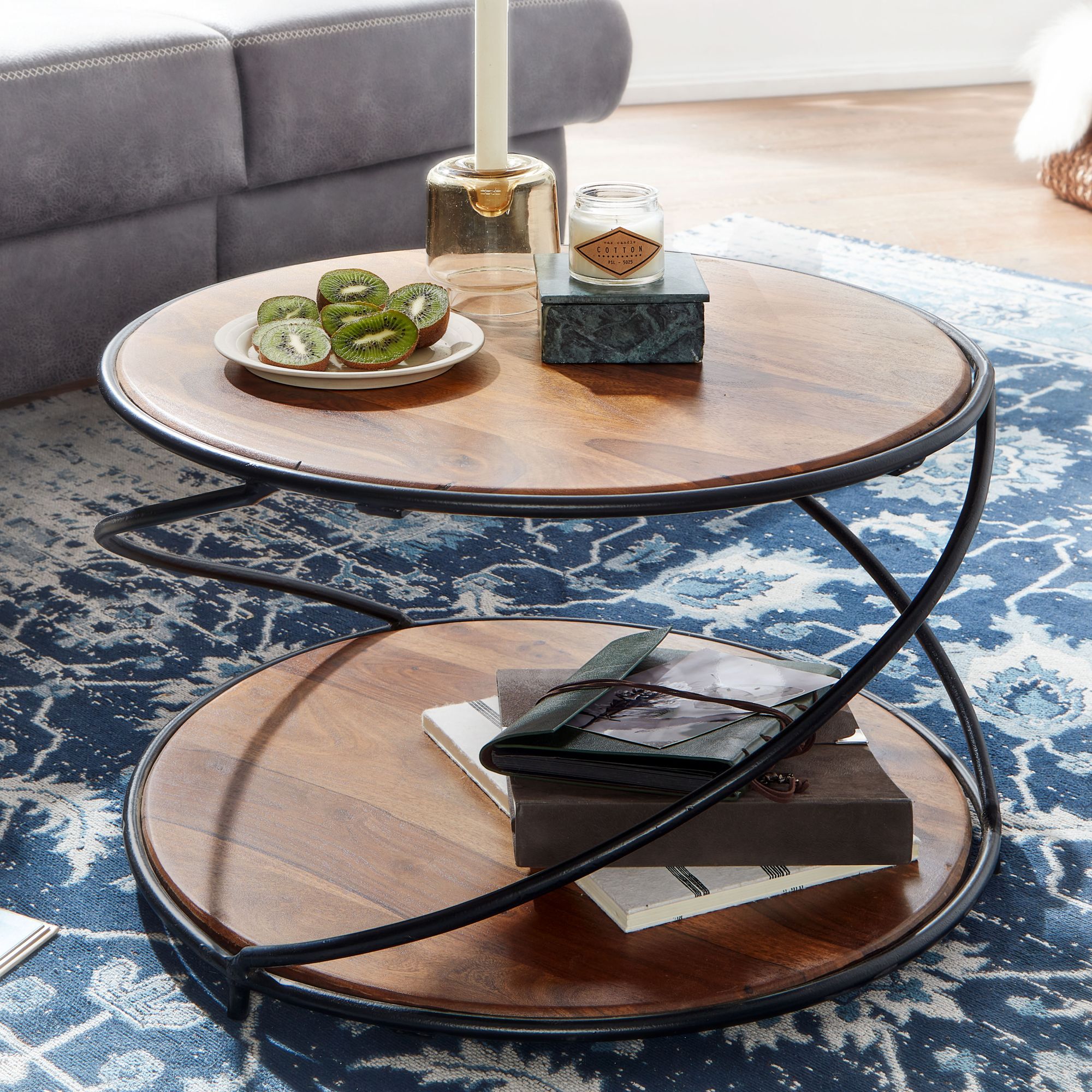 Coffee Table Wendorf Sheesham Solid Stainless Steel Dark Brown