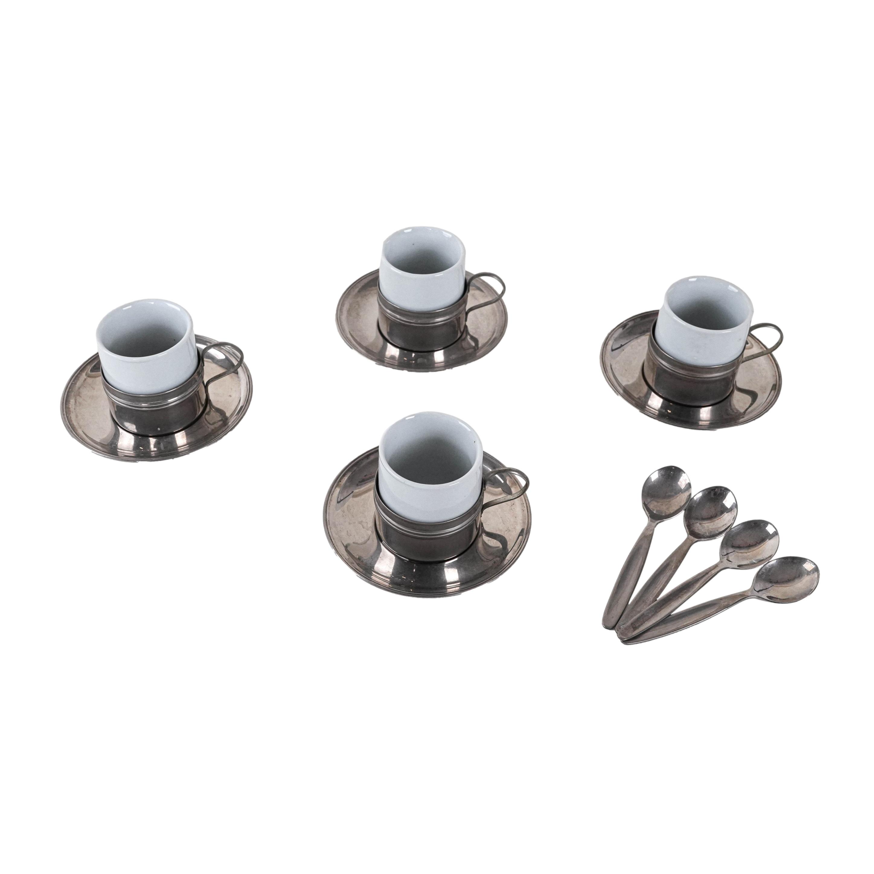 Set di tazzine da espresso porcellana argento bianco anni '80