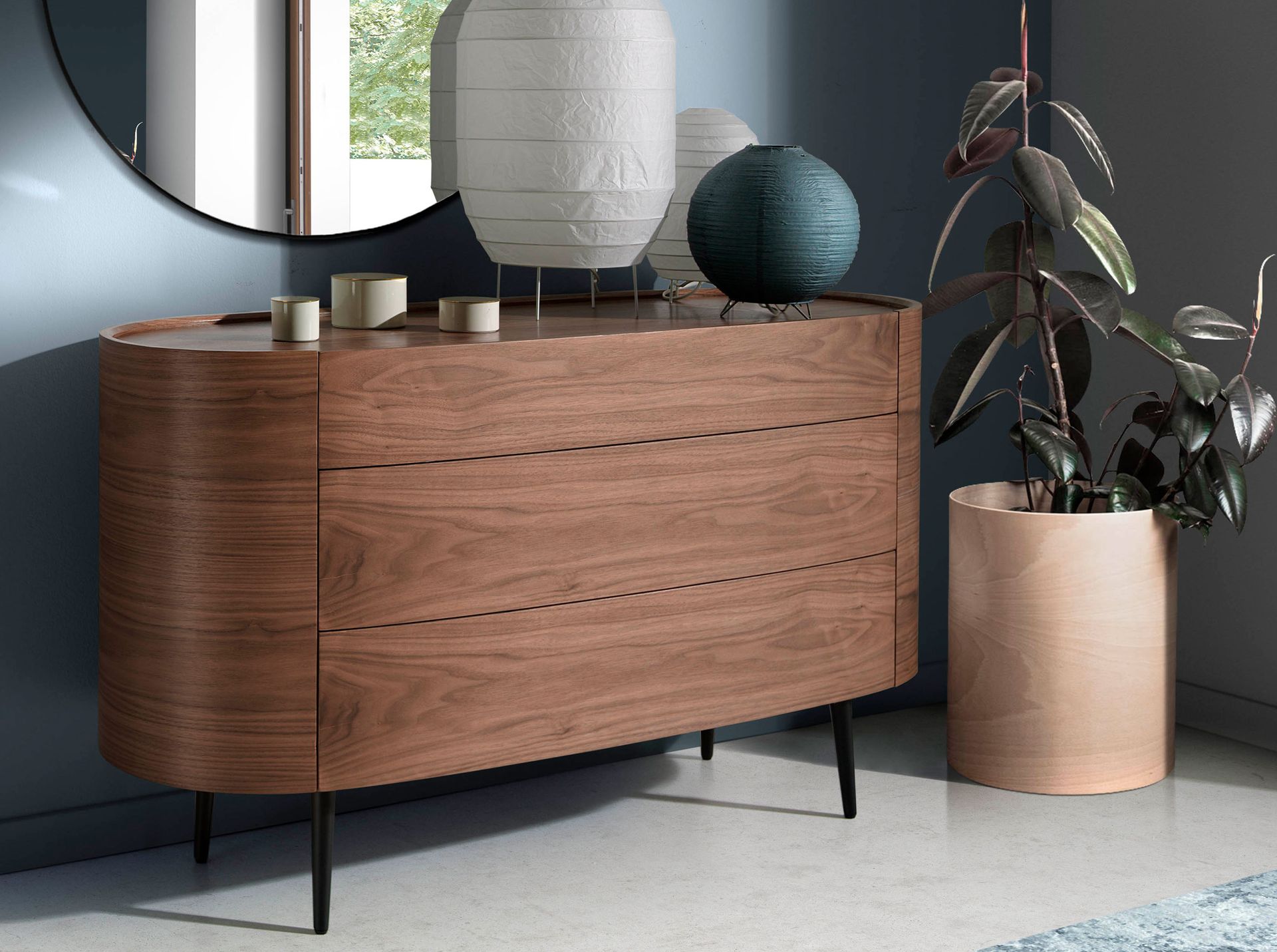 Walnut and black steel chest of drawers 7075