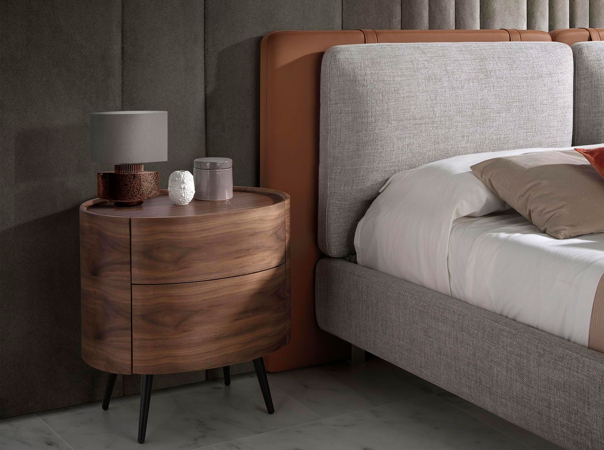 Bedside table walnut and black steel 7074