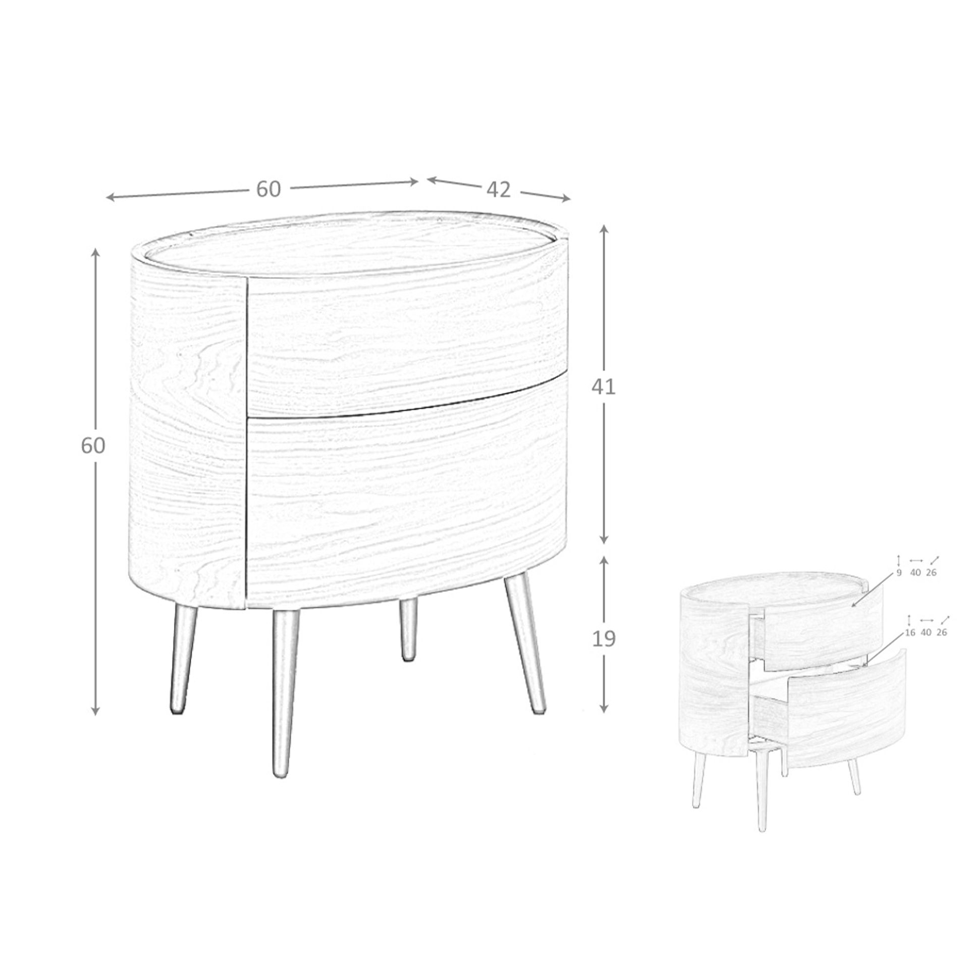Bedside table walnut and black steel 7074