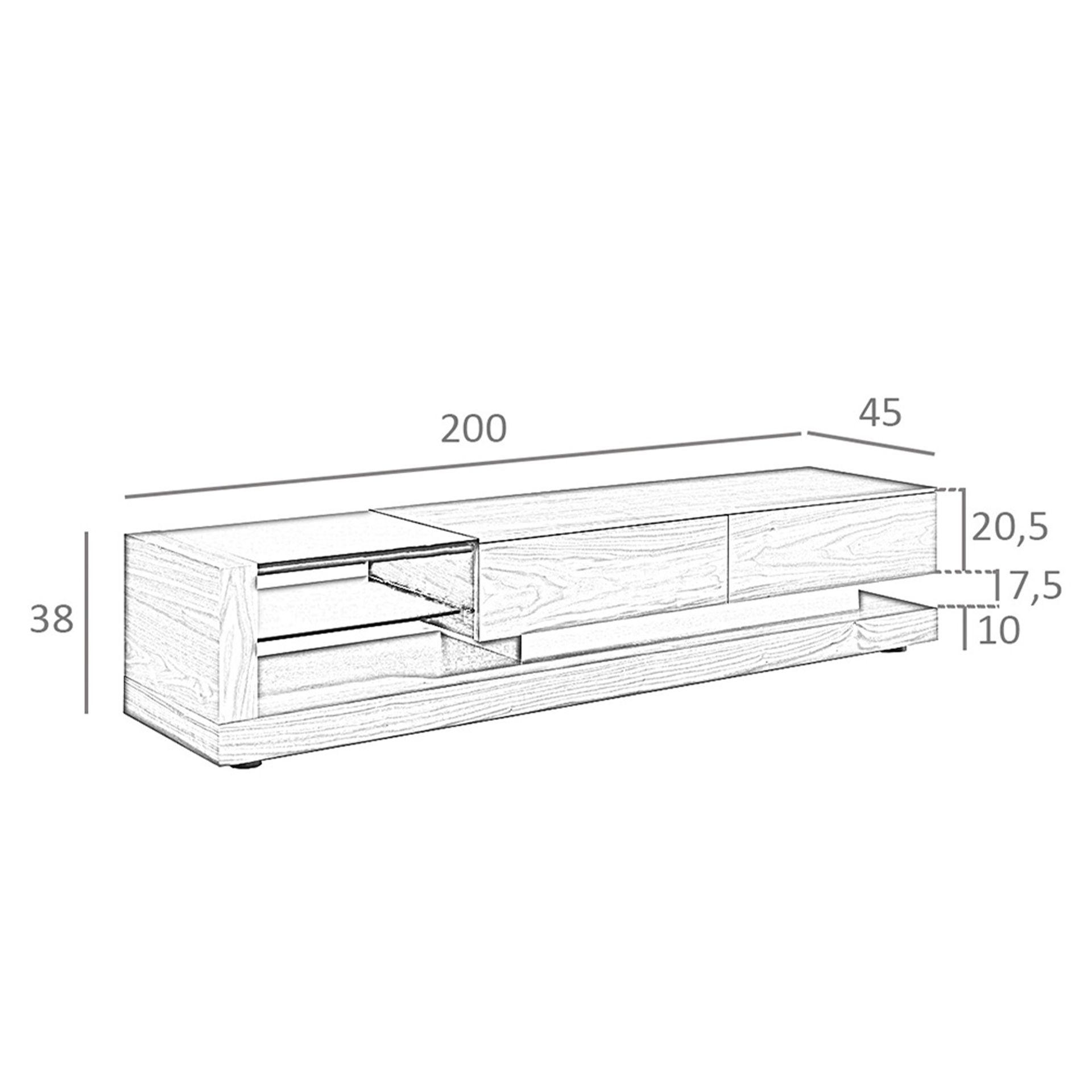 TV cabinet walnut, polished steel and black glass top 3139