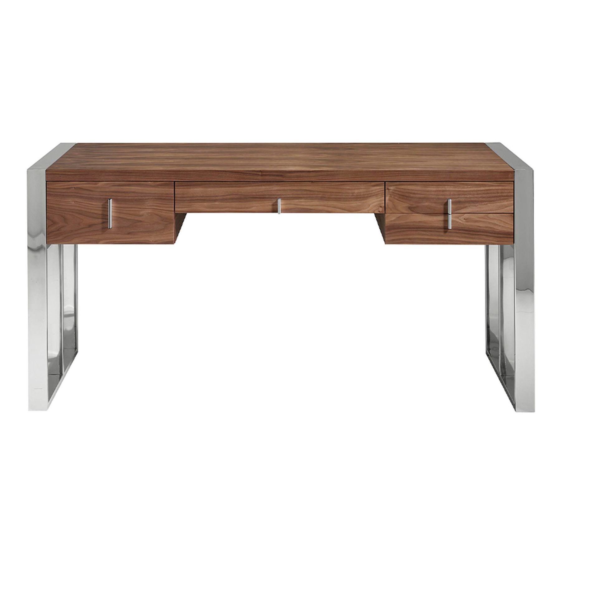 Walnut and chrome-plated steel desk 3135