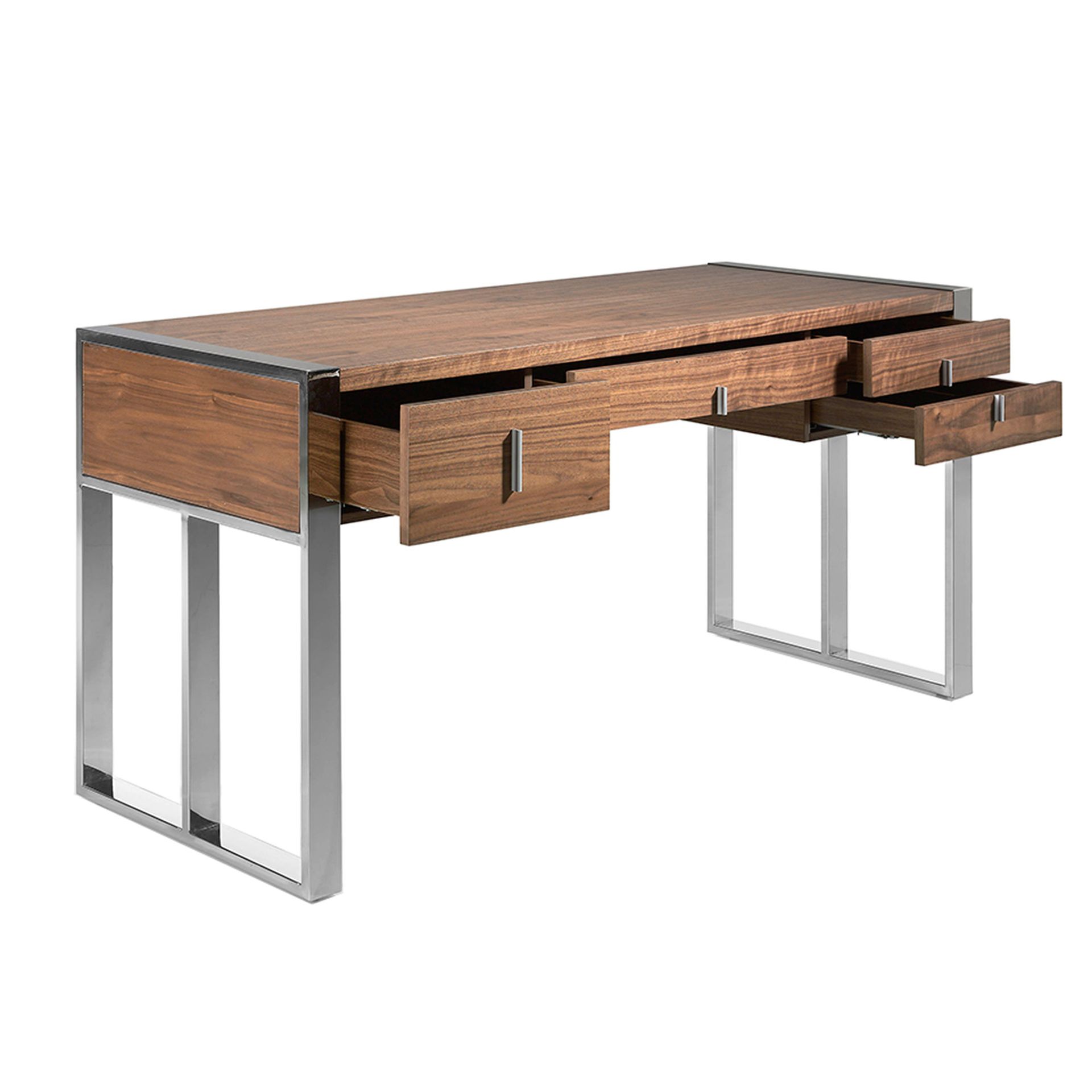 Walnut and chrome-plated steel desk 3135