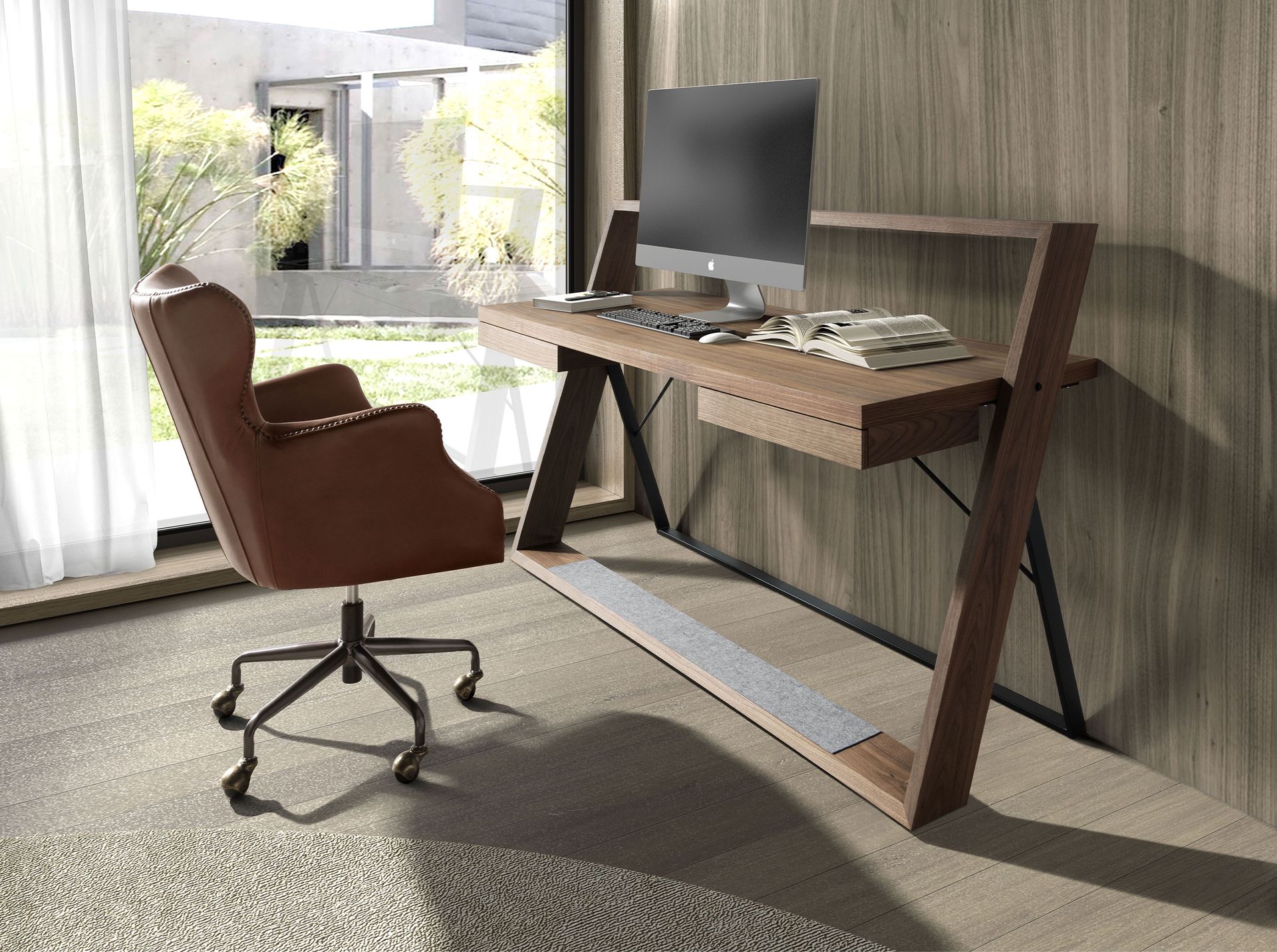 Walnut and black steel desk 3216