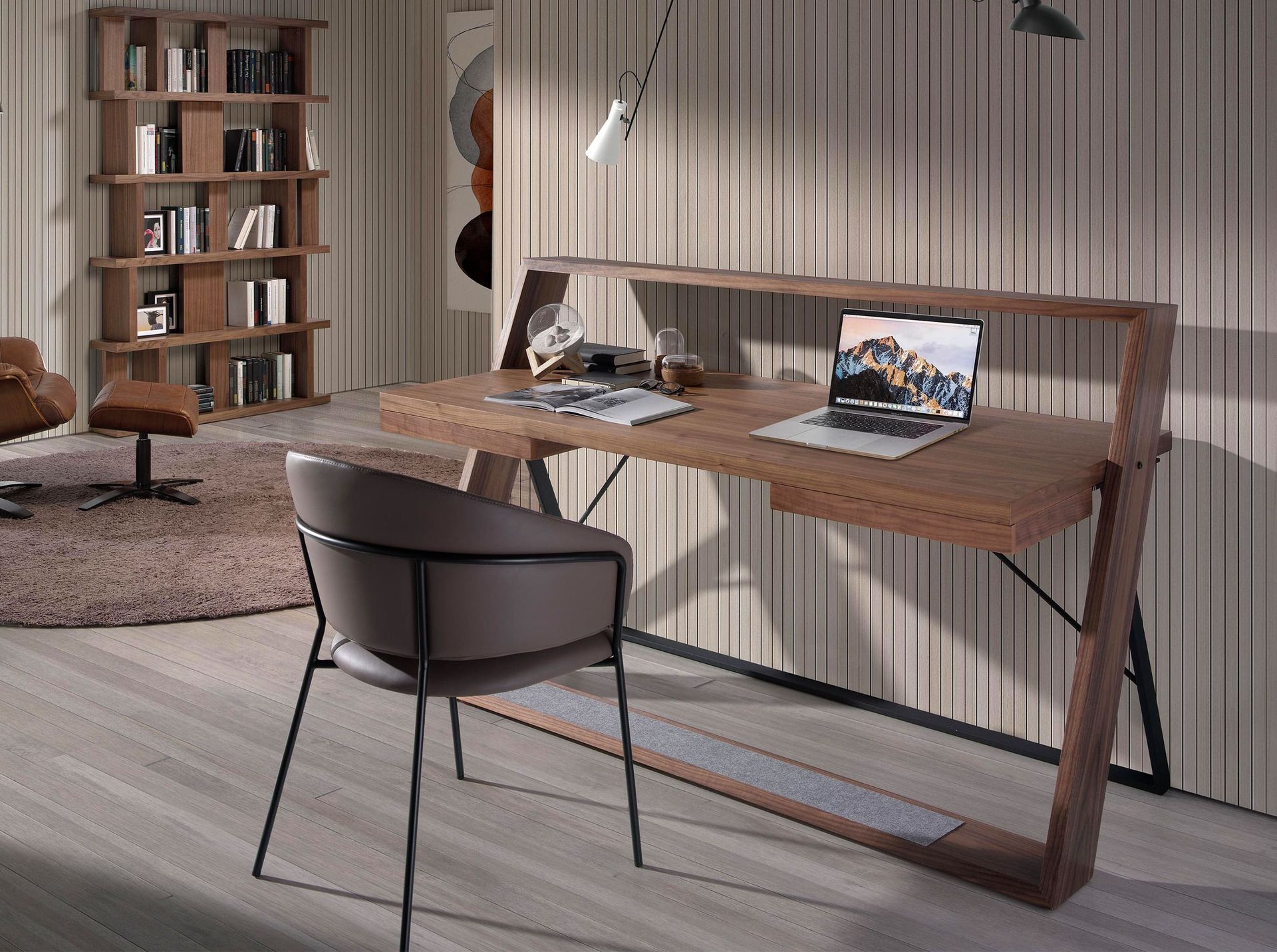 Walnut and black steel desk 3216