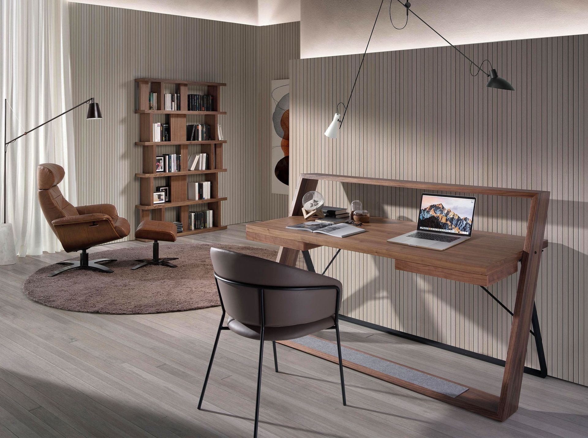 Walnut and black steel desk 3216