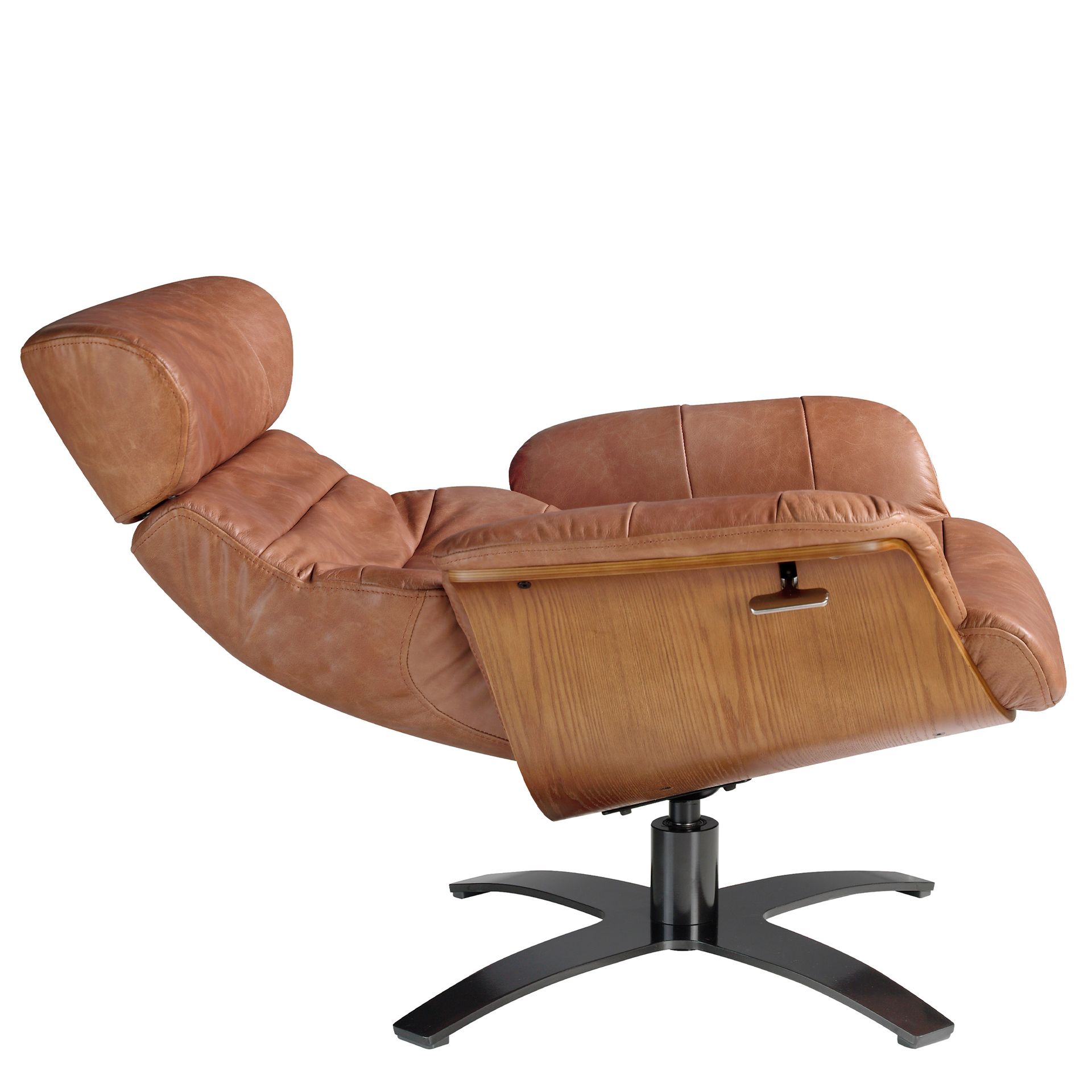 Reclining swivel armchair in brown leather 5083