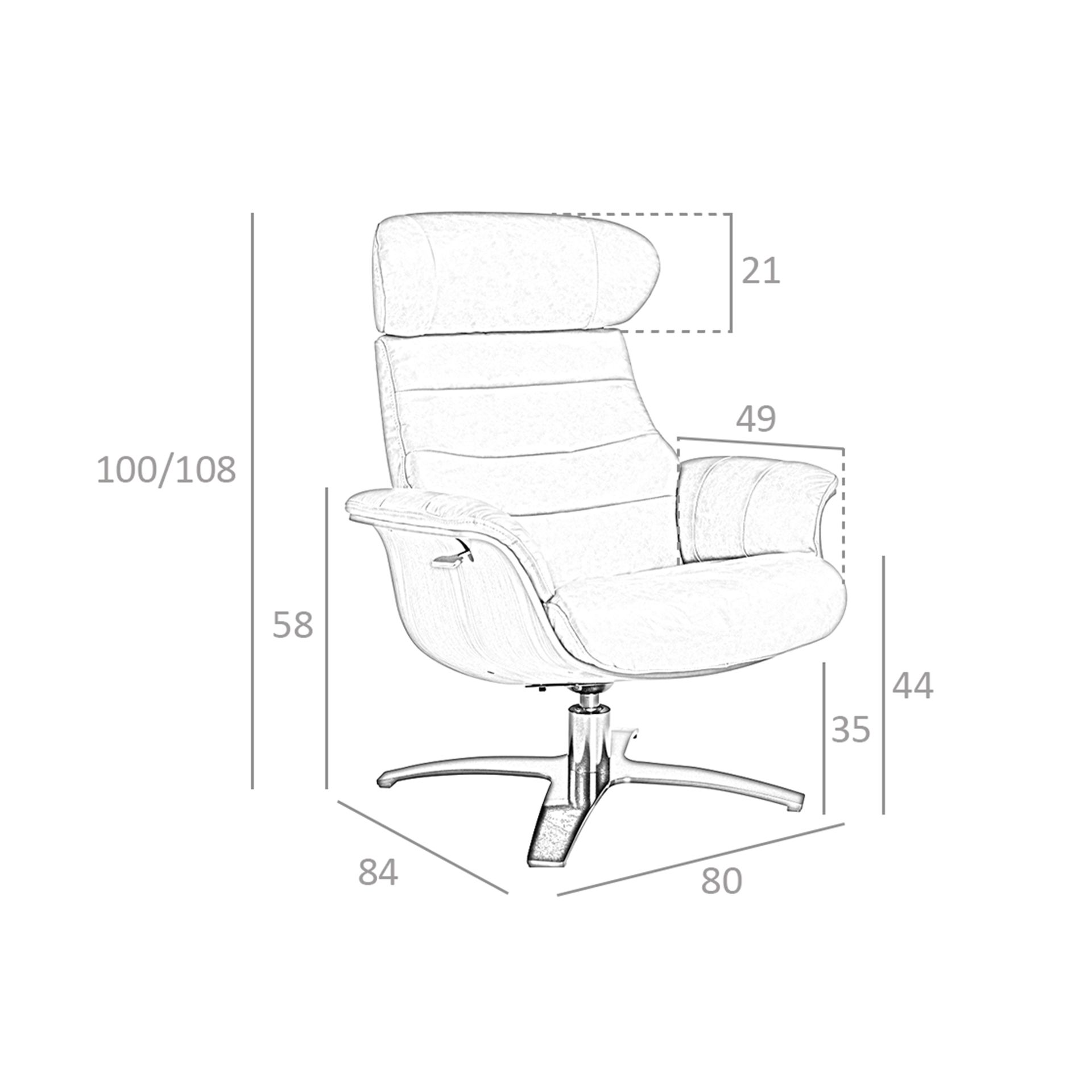 Reclining swivel armchair in brown leather 5083