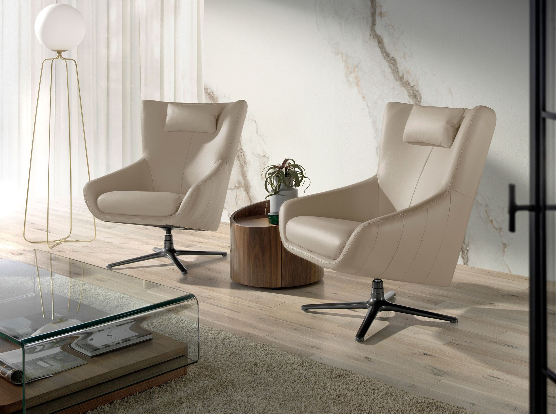 Grey taupe leather swivel armchair 5090