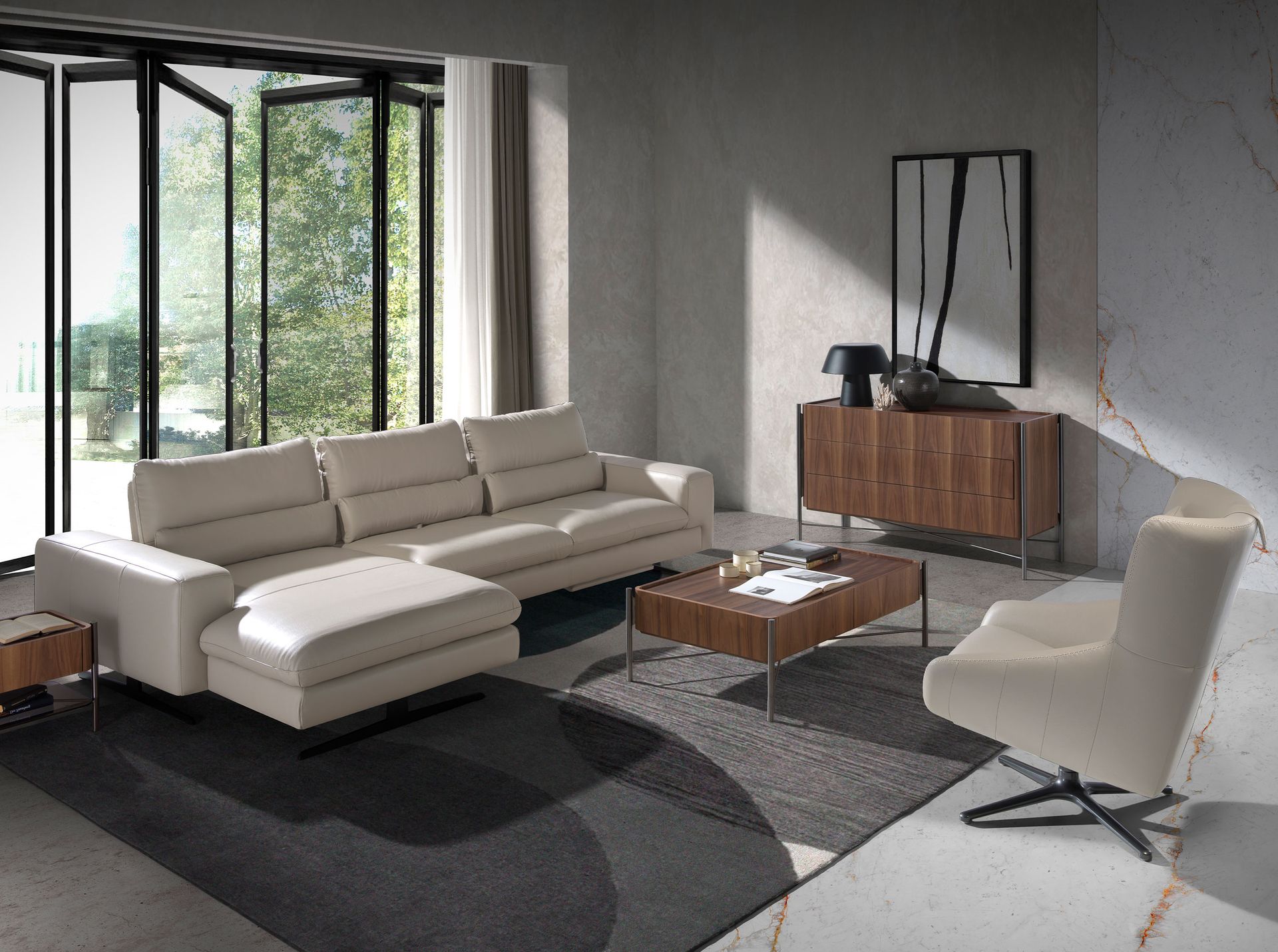 Grey taupe leather swivel armchair 5090