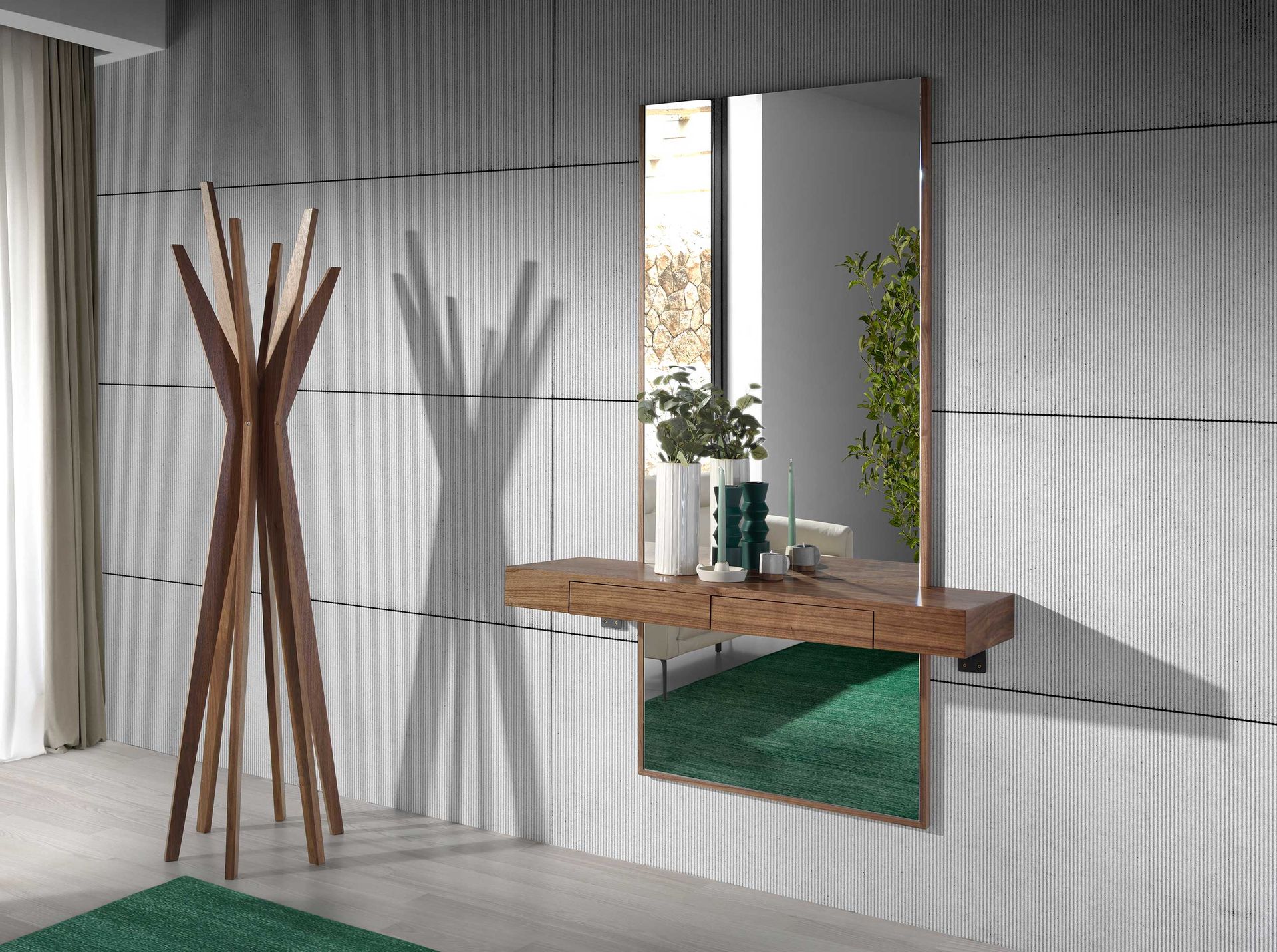 Rectangular walnut wall mirror 3235