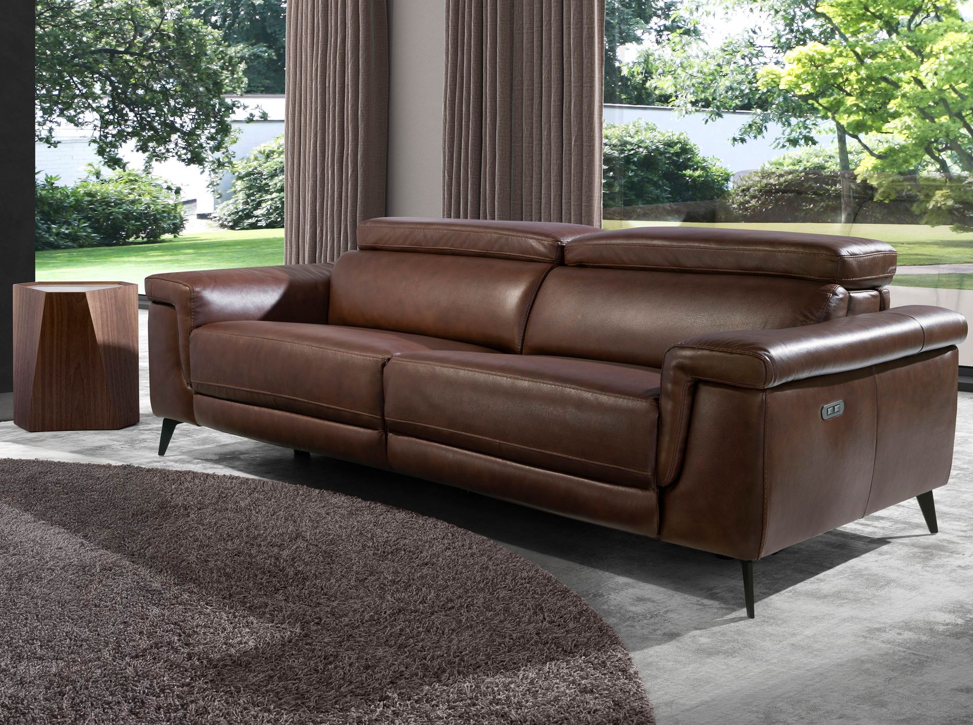 3 seater relaxation sofa in brown leather 6117