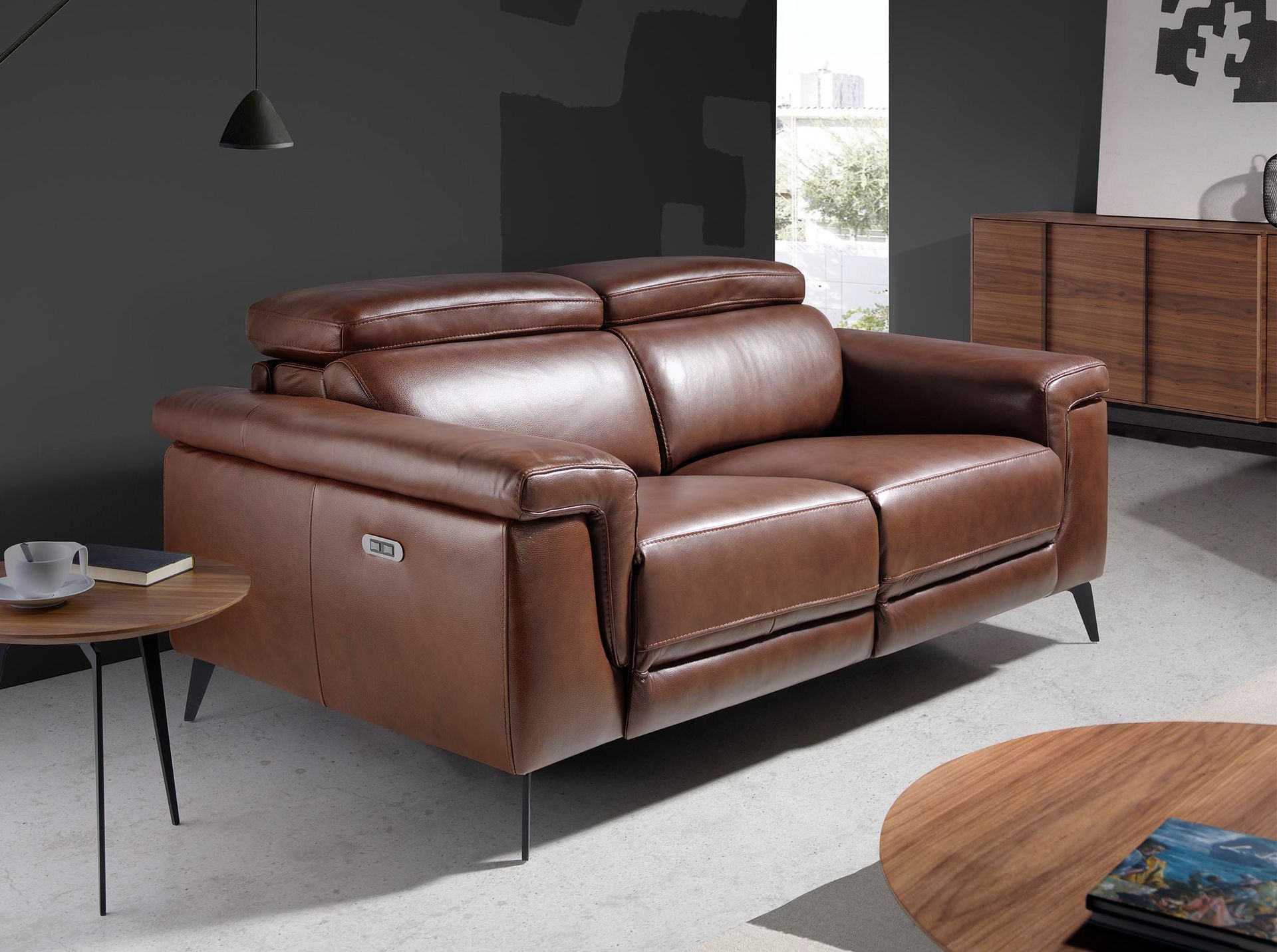 2 seater relaxation sofa in brown leather 6116