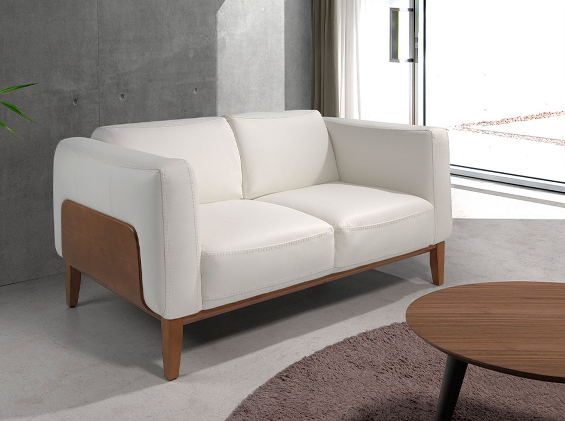 White leather 2-seater sofa 6118