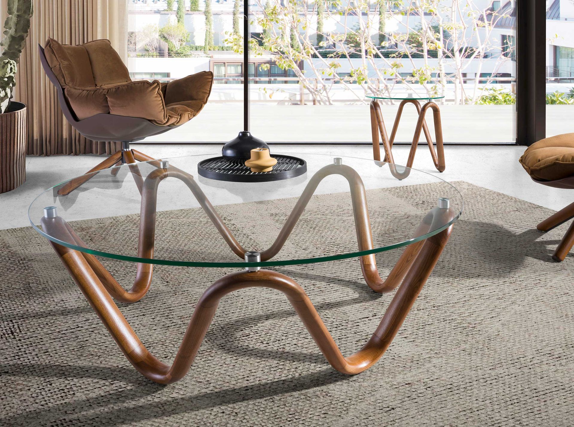 Couchtisch 2124 Walnussholz Glas Braun