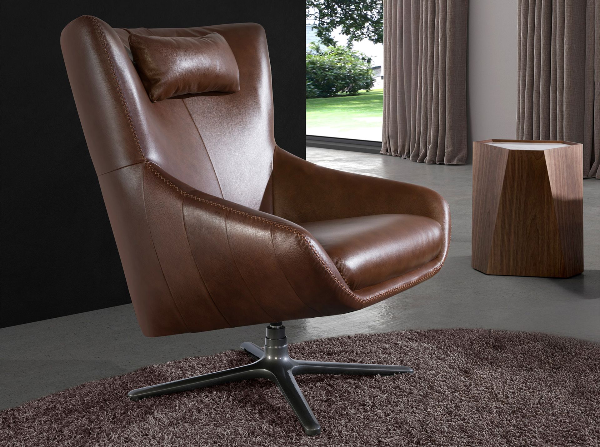 Sessel 5089 Drehbar Leder Cognacbraun