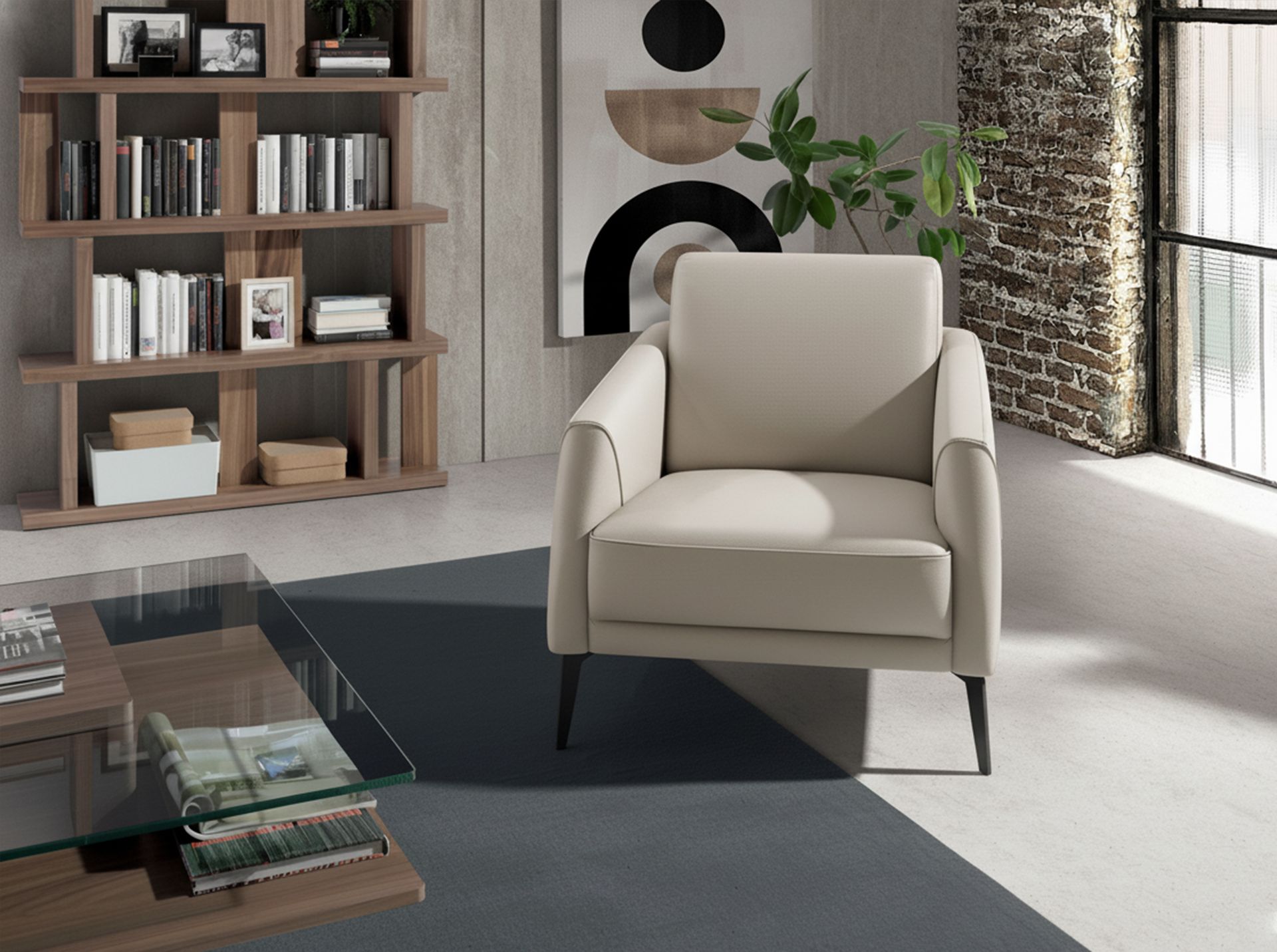 Sessel 5094 Leder Taupe Grau