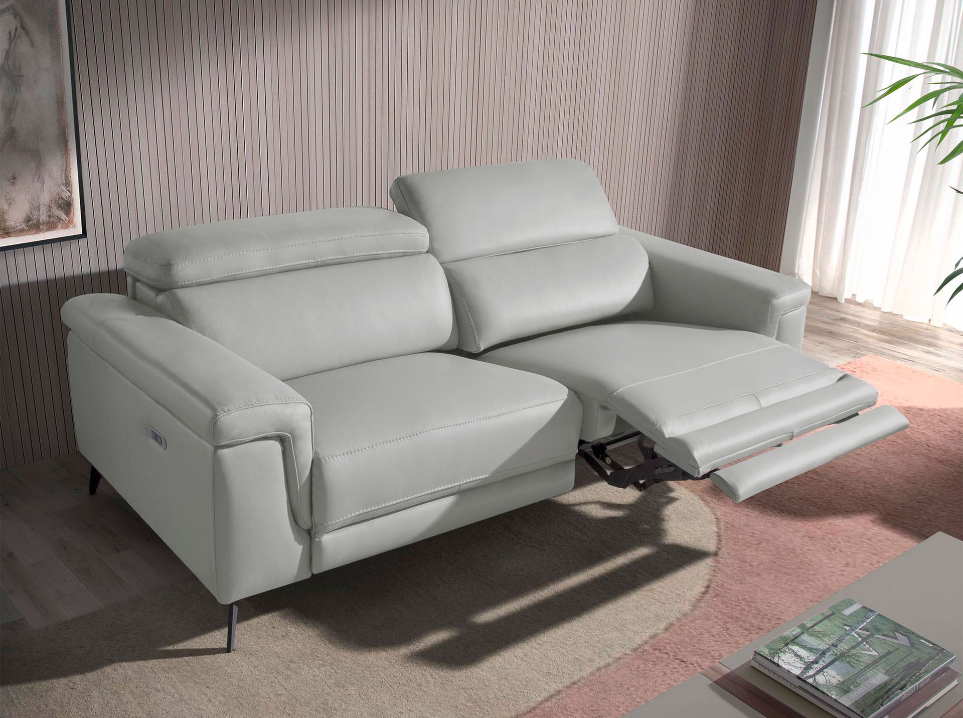 Sofa 3-Seater 6108 with Relax System Leather Grey