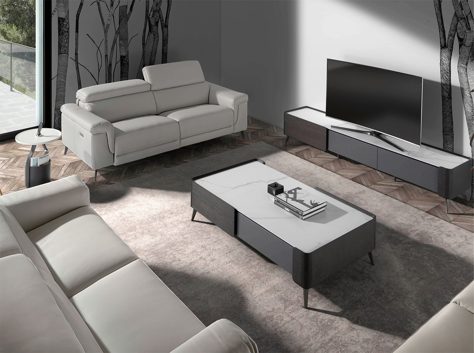 Sofa 3-Seater 6108 with Relax System Leather Grey