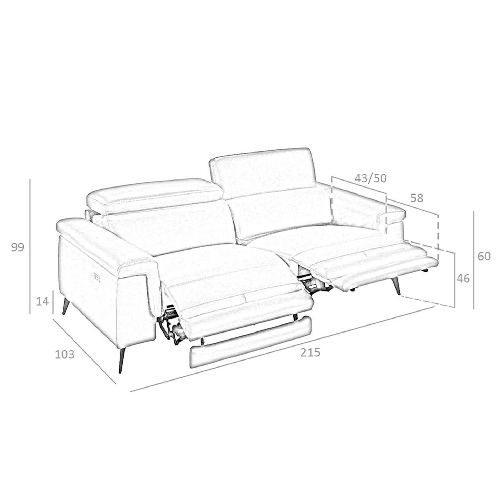 Sofa 3-Sitzer 6108 mit Relaxsystem Leder Grau