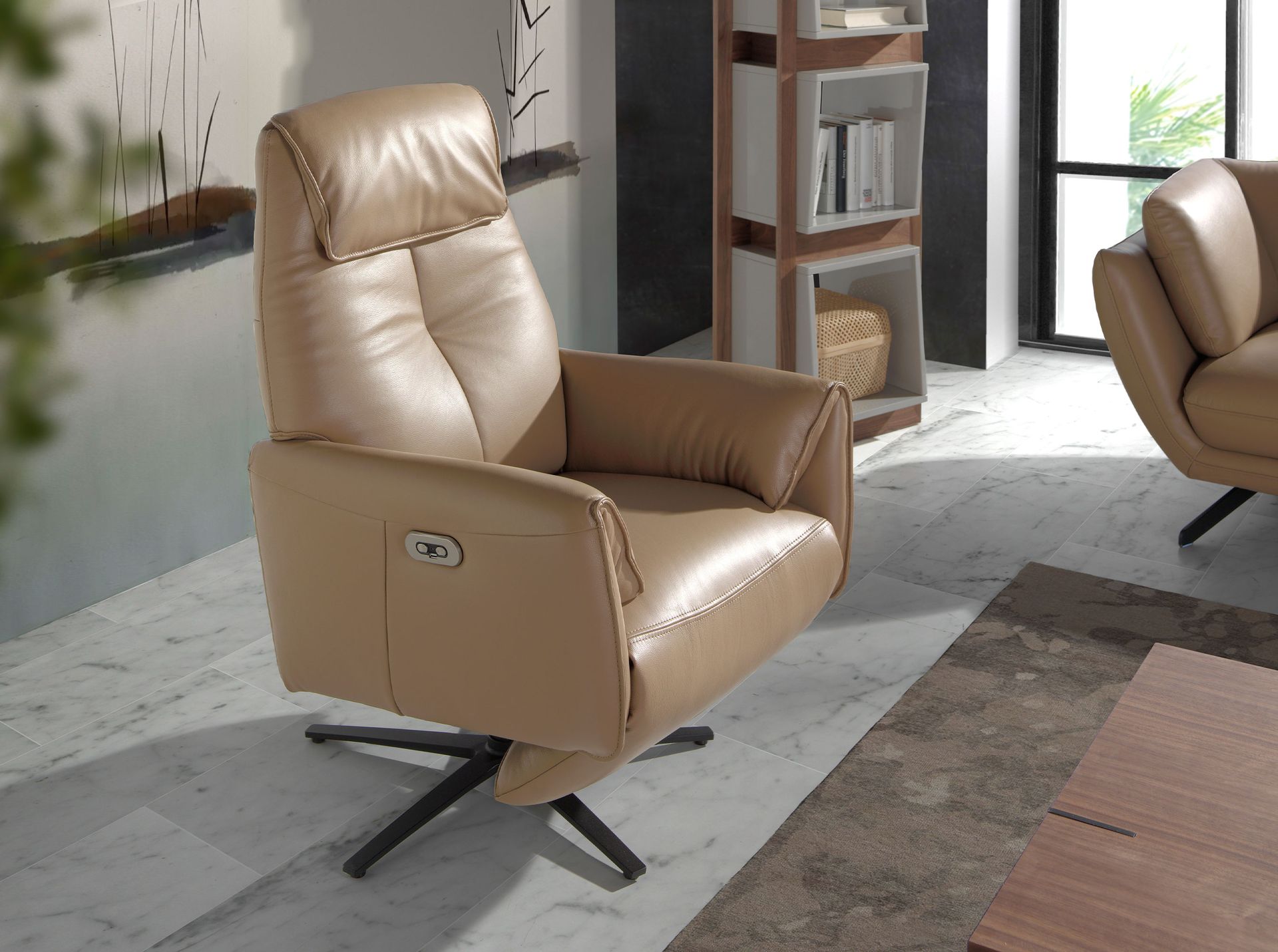 Relax Sessel 5086 Drehbar Leder Sand