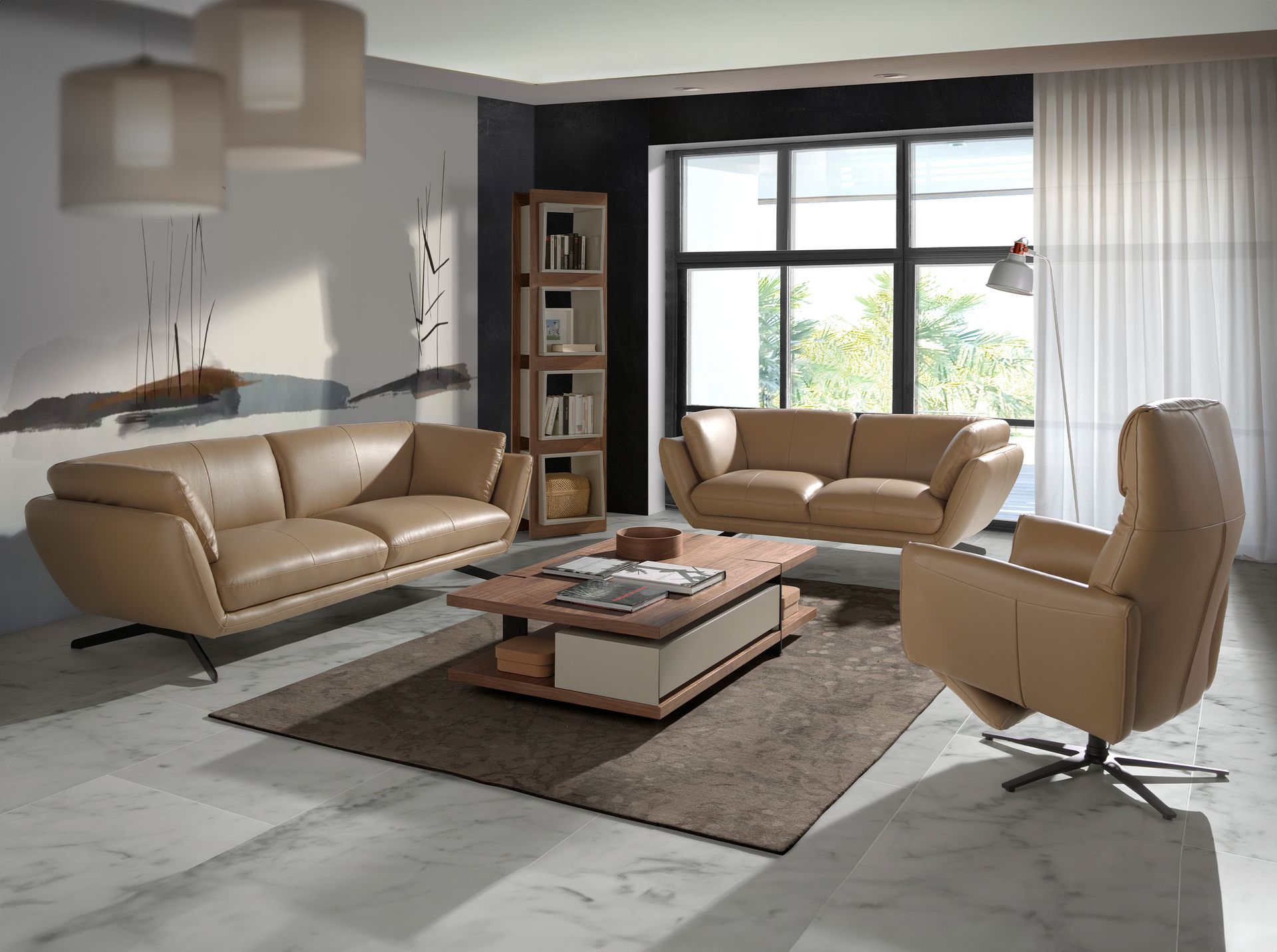 Poltrona relax 5086 Girevole Pelle Sabbia