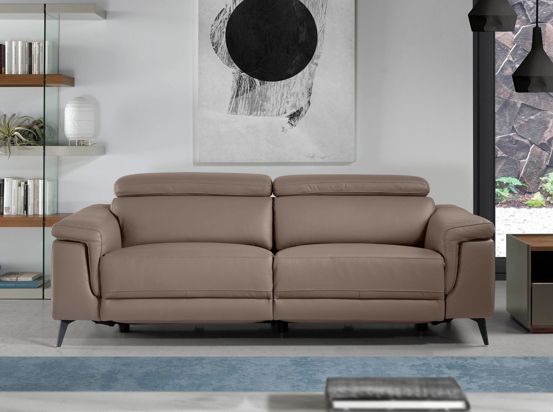 Sofa 3-seater 6105 with relax system leather taupe