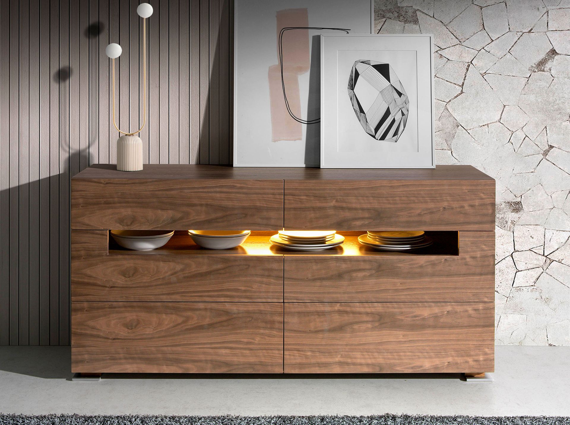 Sideboard 7076 with interior lighting Brown 