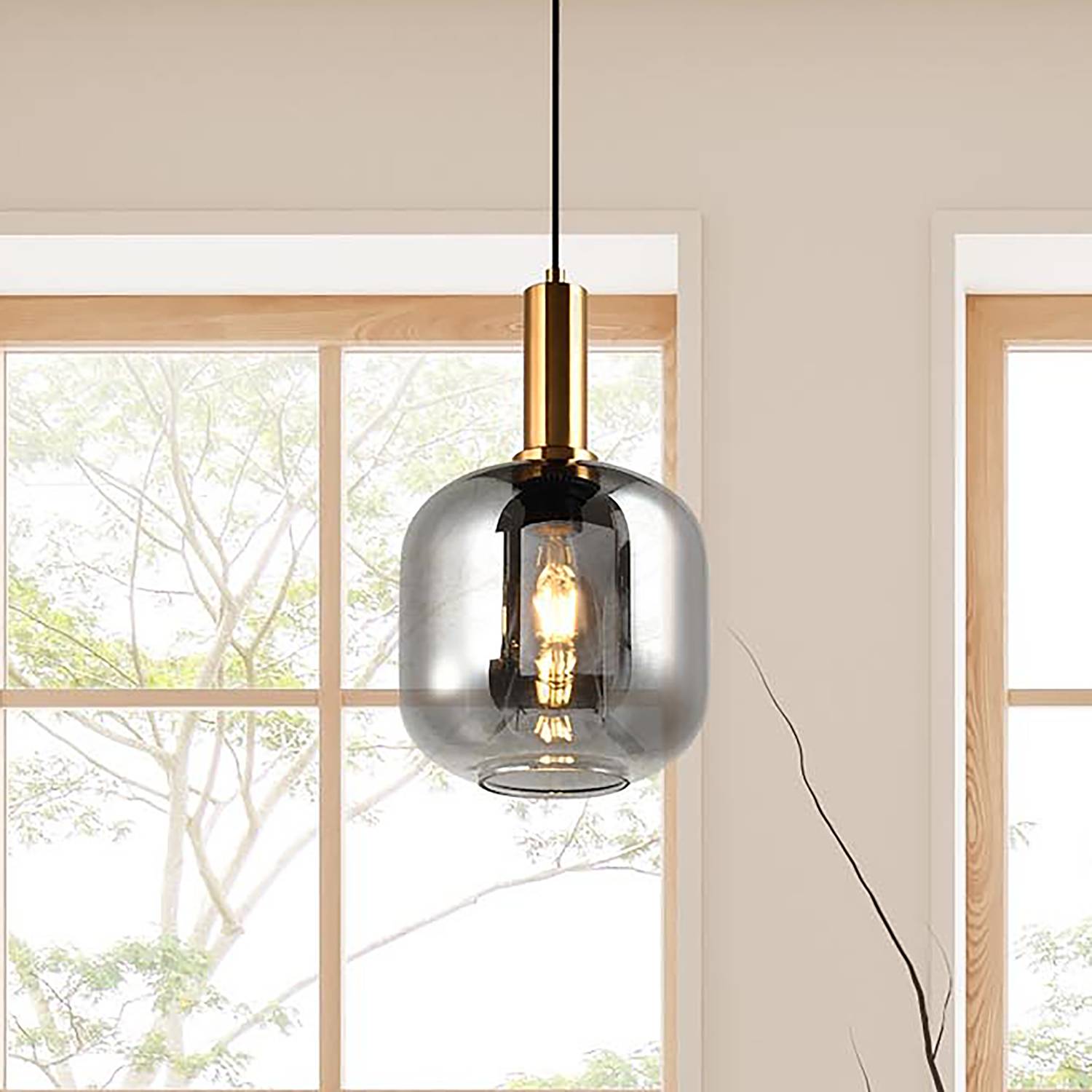 Fumo Lampada a sospensione a 1 luce Ferro Nero 