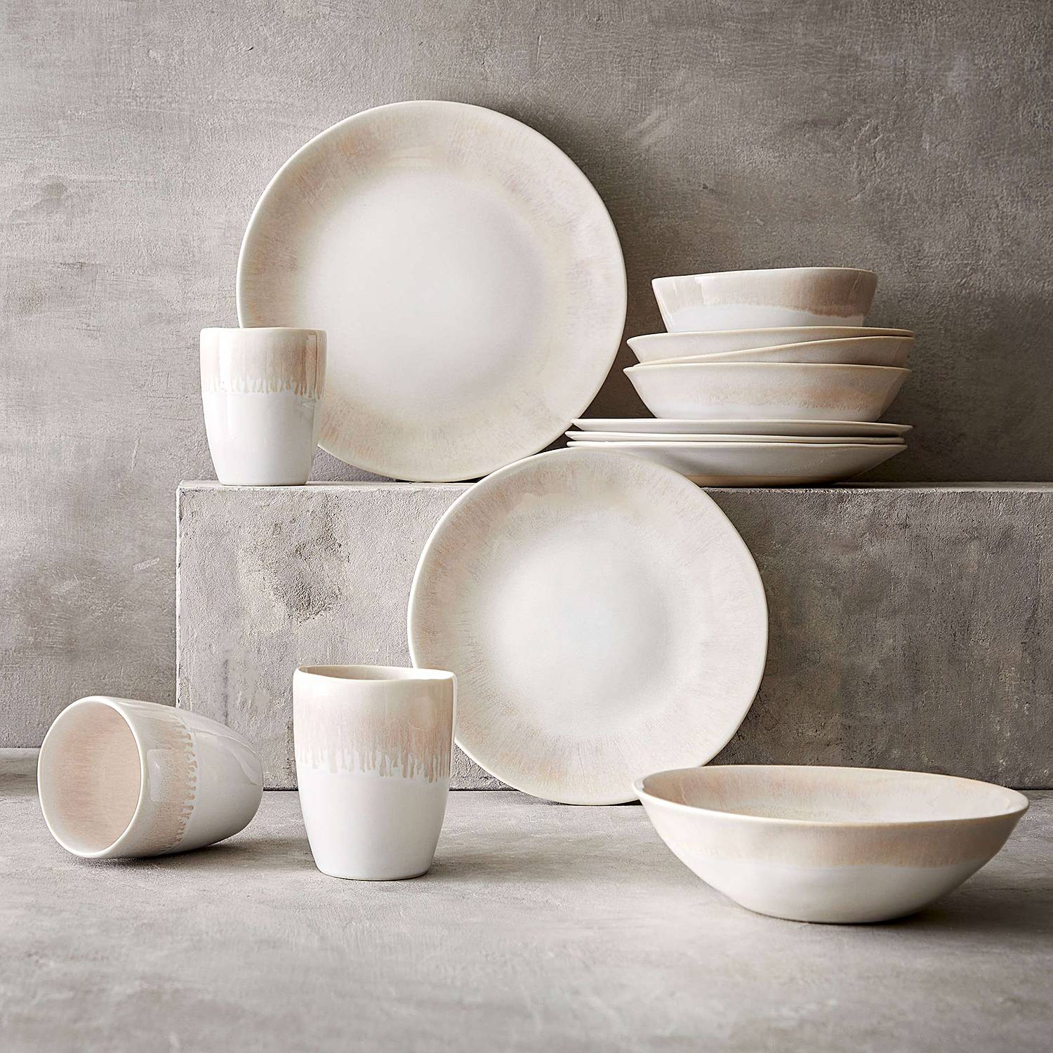 ATLANTIS Dinnerware Set 16-piece Stoneware Beige
