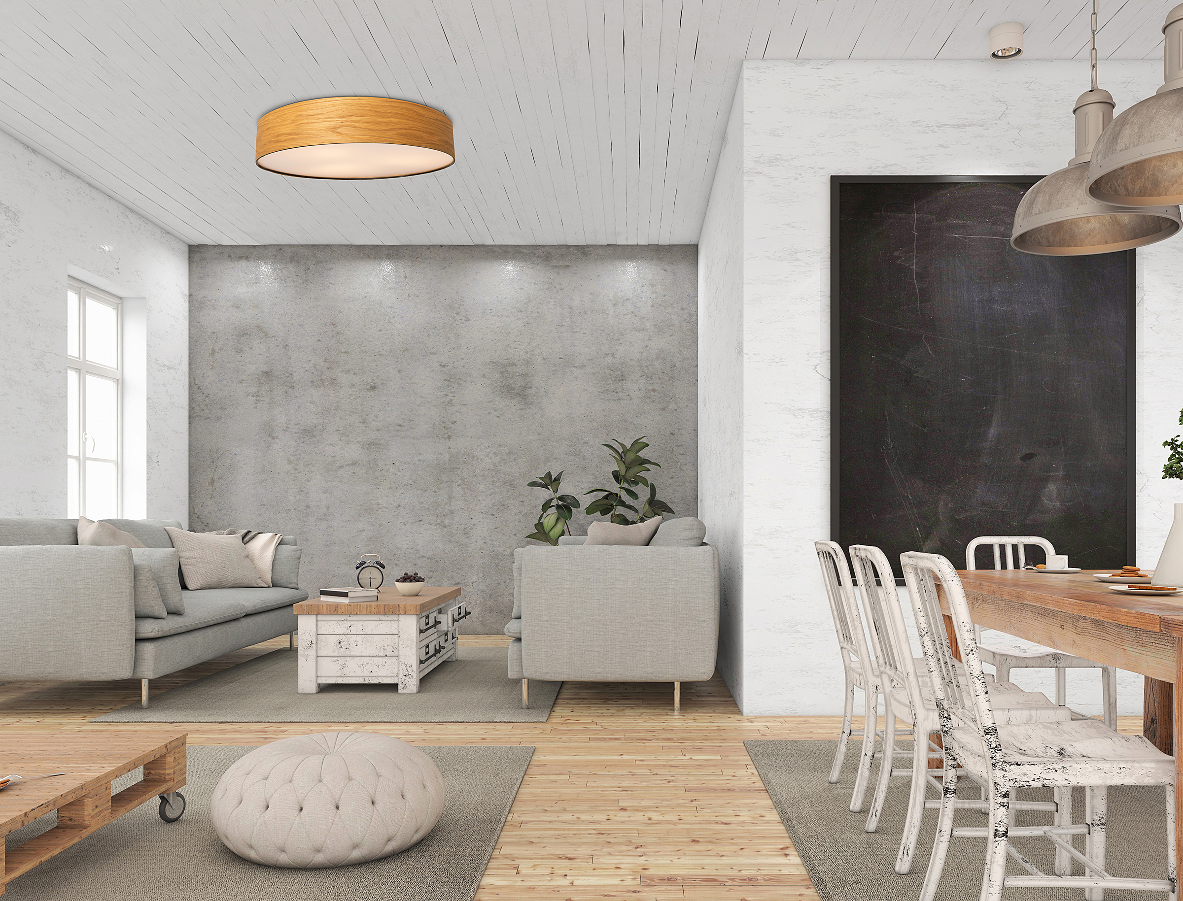 Nottingham LED Ceiling Light Iron White Wood Look