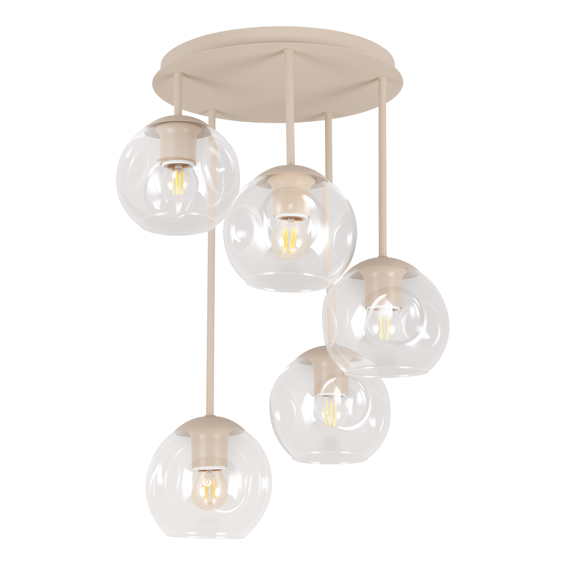 5-light Bilman Ceiling Light Cast Iron Clear Glass Beige