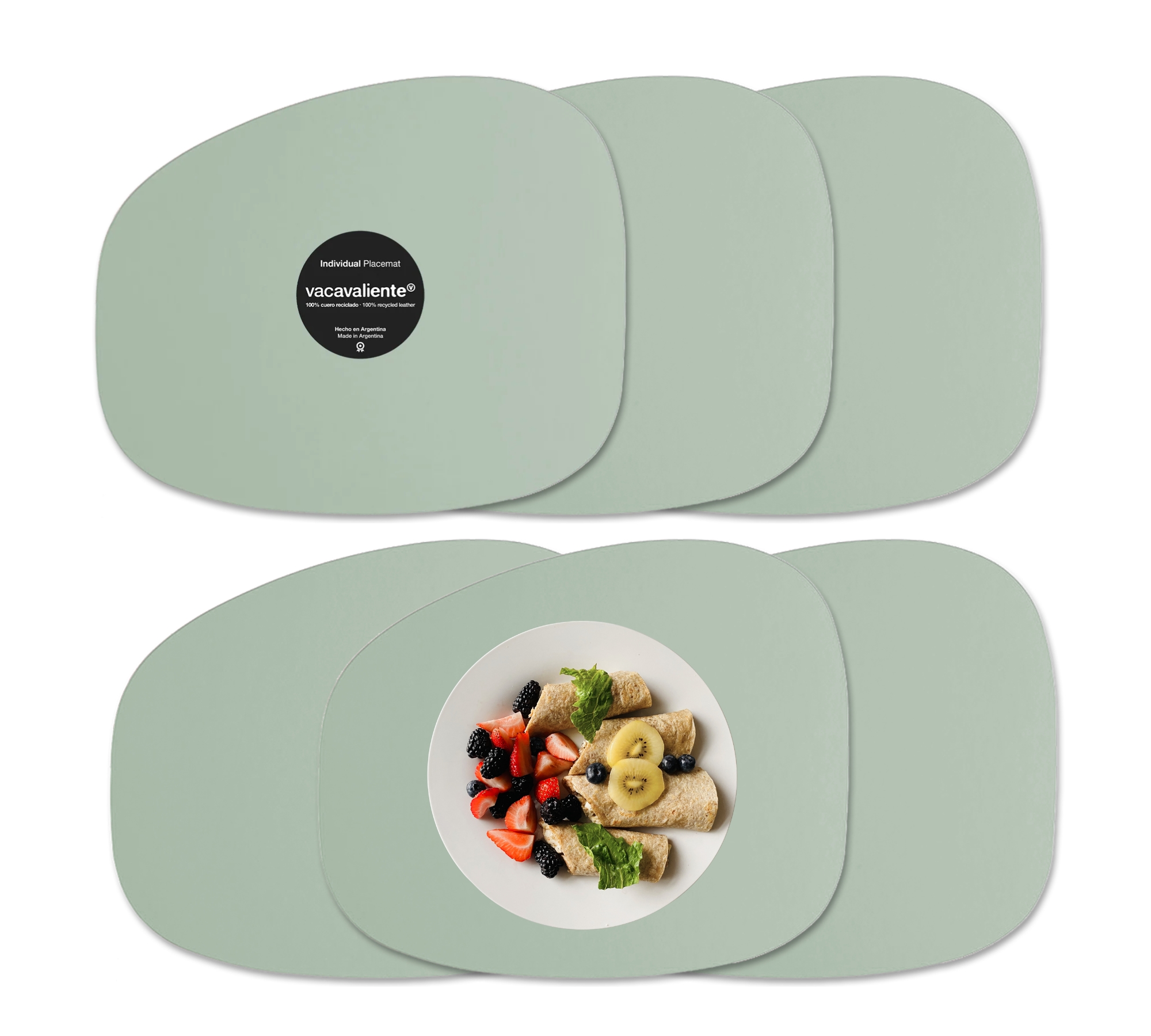 6x Stone Tischset 100% Recyceltes Leder Mint