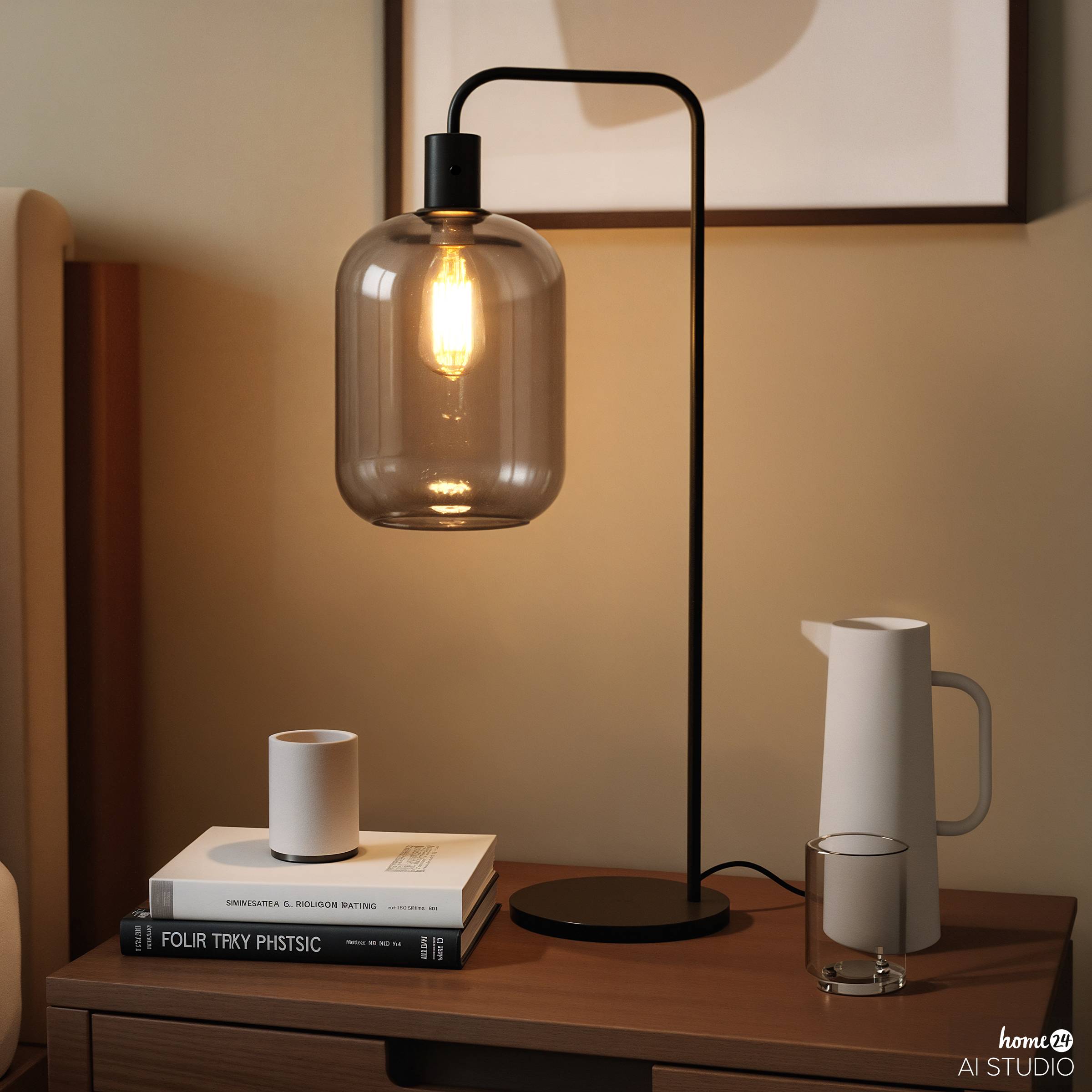 Home Type B Table Lamp Smoked Glass Iron Grey