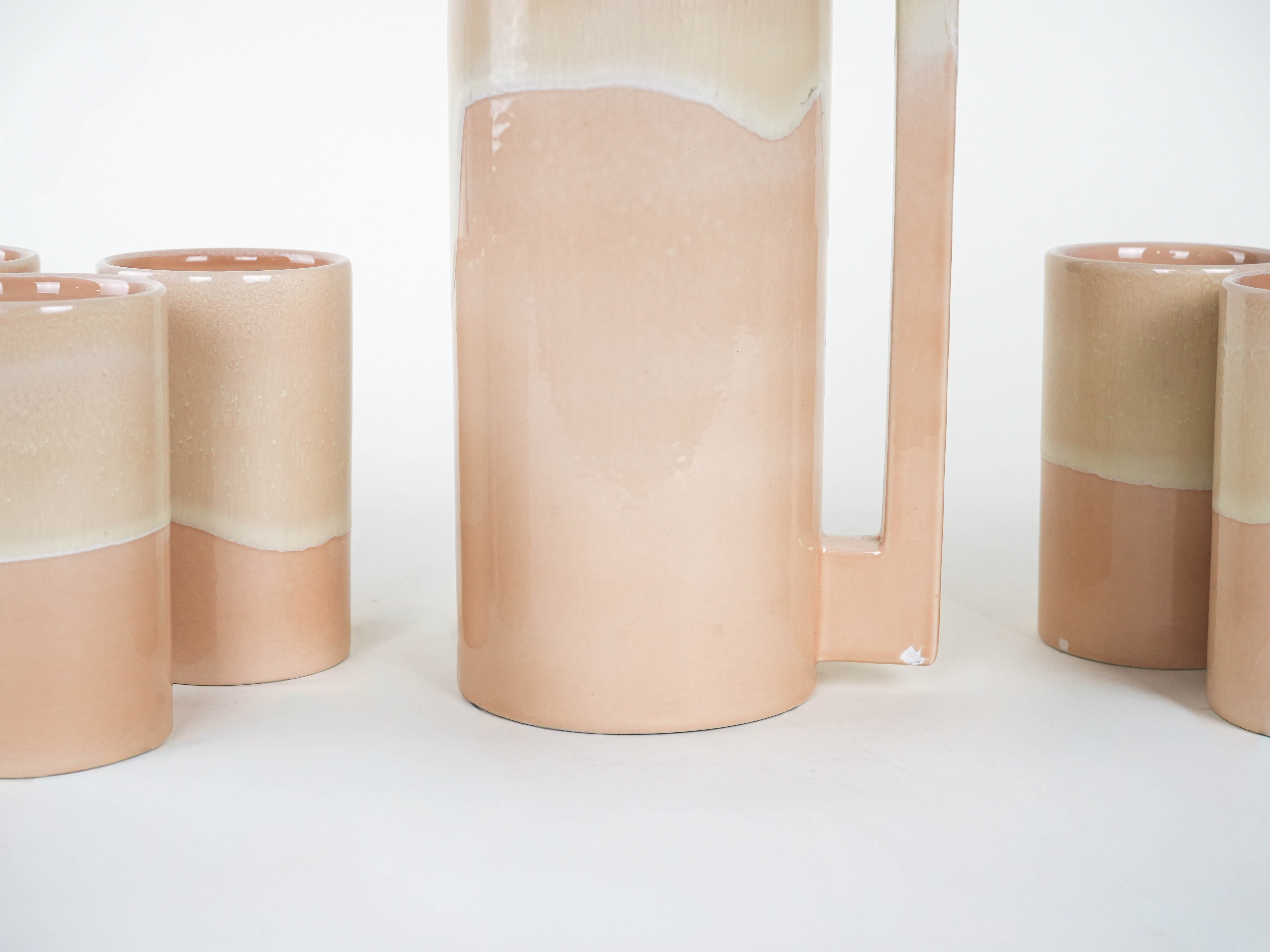 Keramikkrug und Tassenset Beige 1960er Jahre
