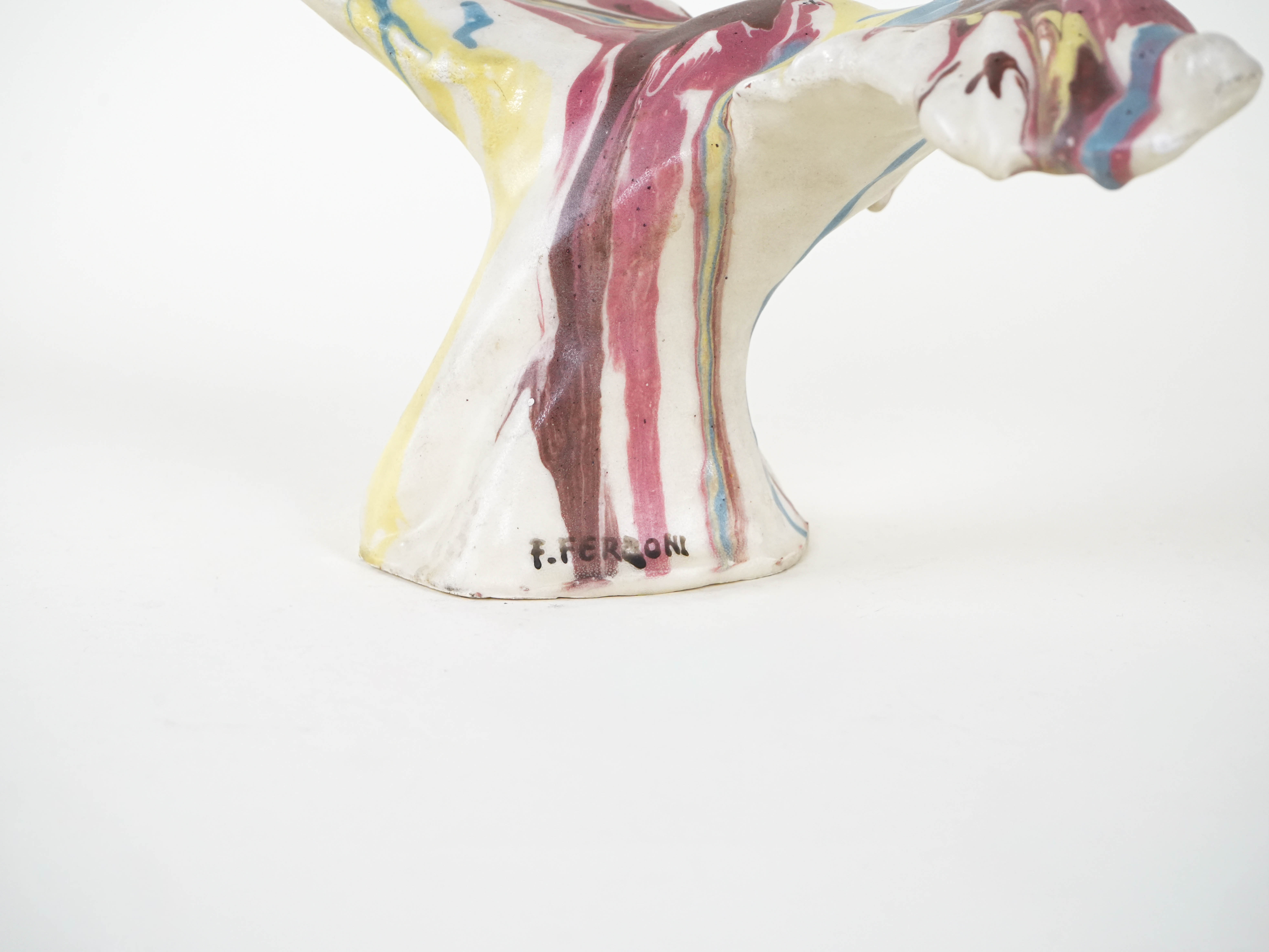 Keramikvogel-Skulptur Mehrfarbig 1970er Jahre
