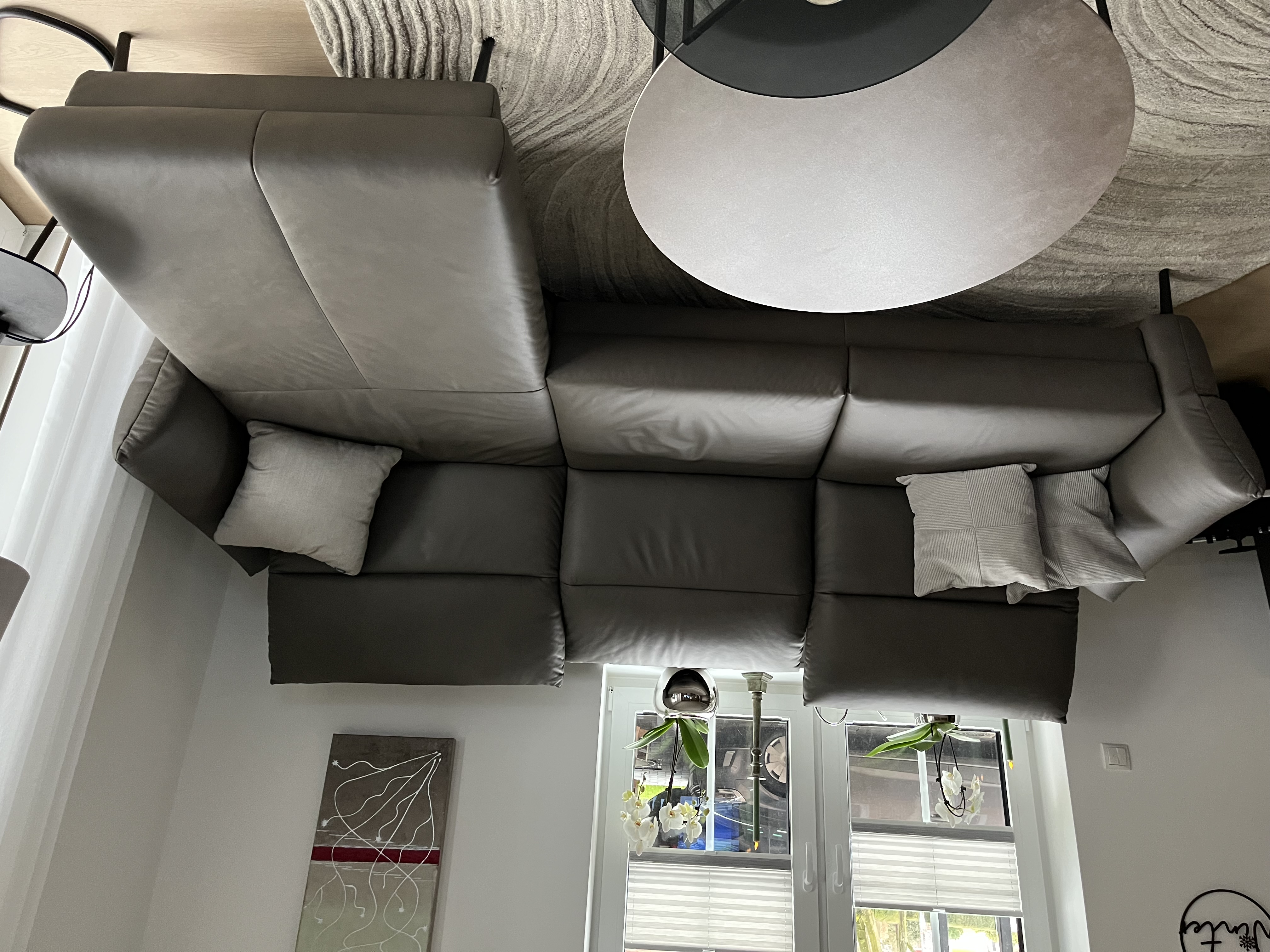 Ecksofa Leder Grau