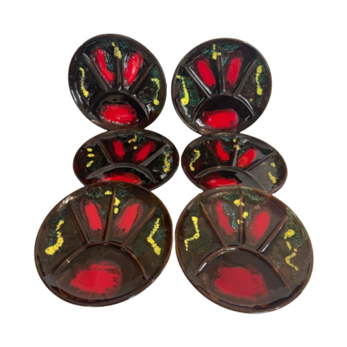 Vallauris Fondue Plate Set 6-Piece Red