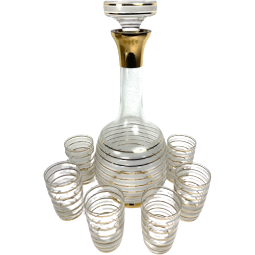 Carafe with 6 glasses gold stripes