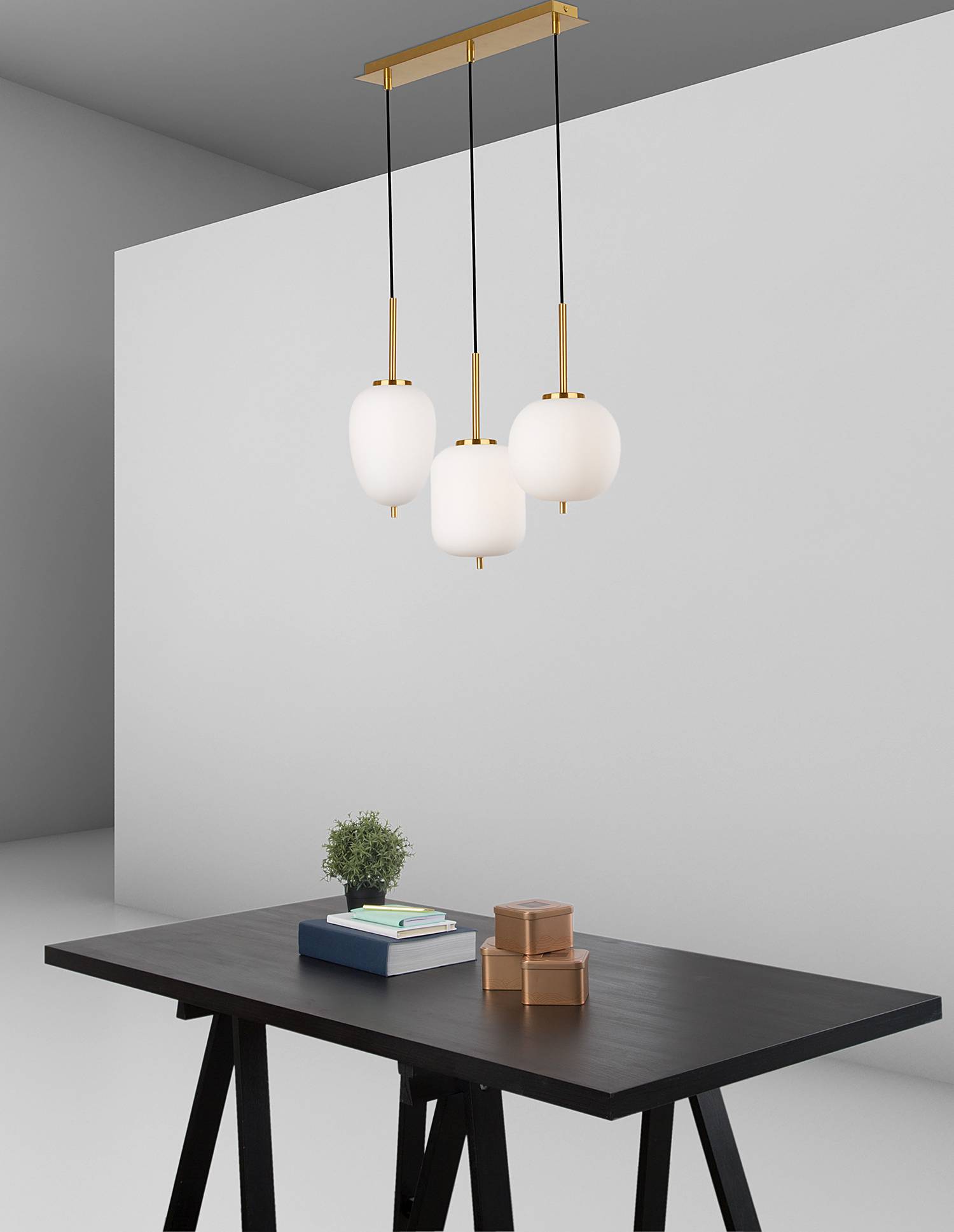 Lato Type E Pendant Light Opal Glass Gold