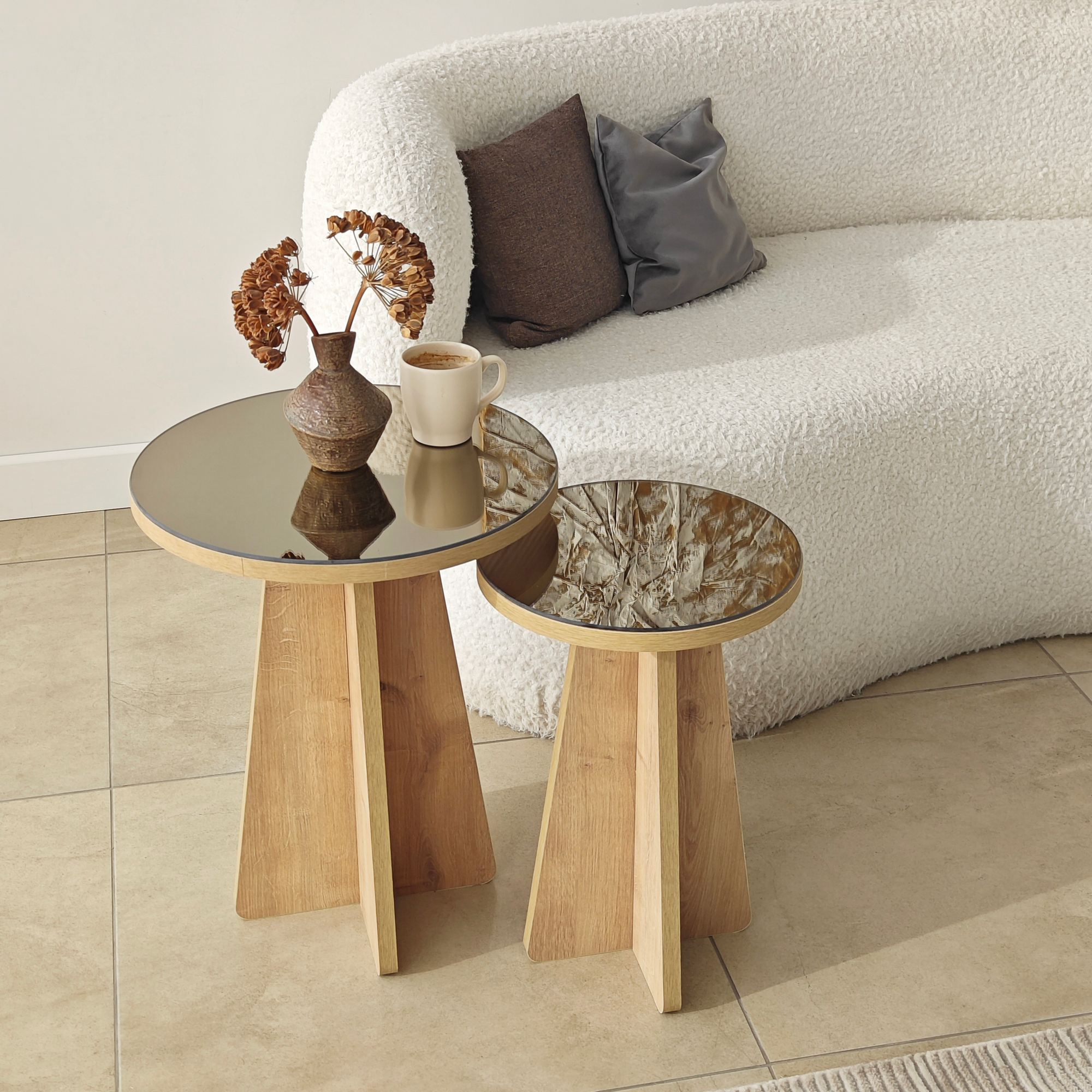 Luna 2 Set di 2 tavolini laterali effetto Rovere Zaffiro