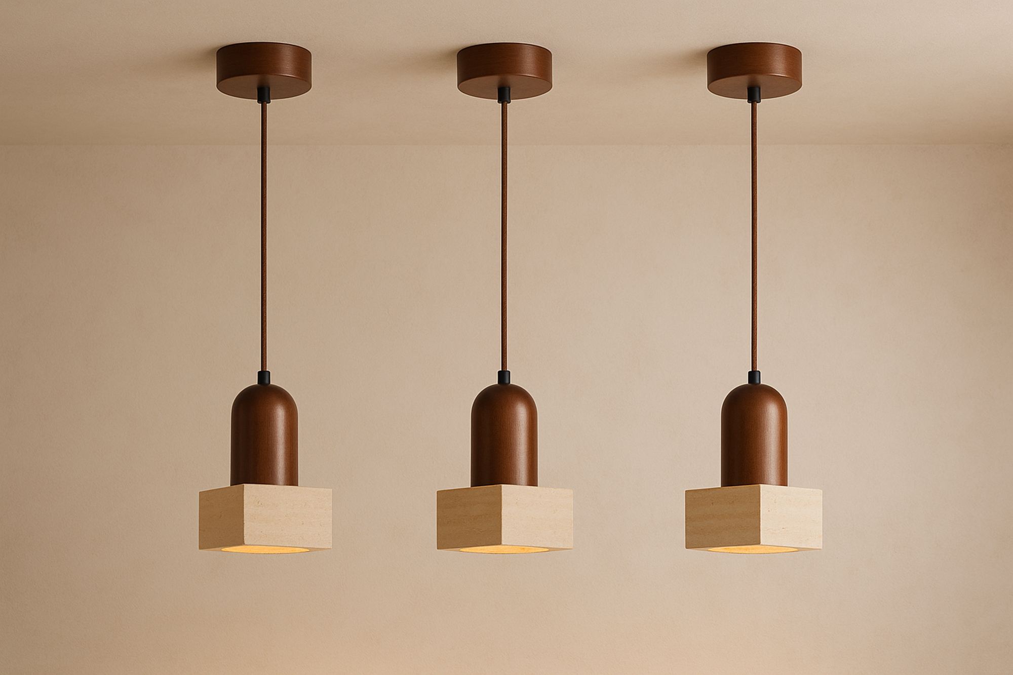 Suala Pendant Light Walnut Wood Travertine Brown