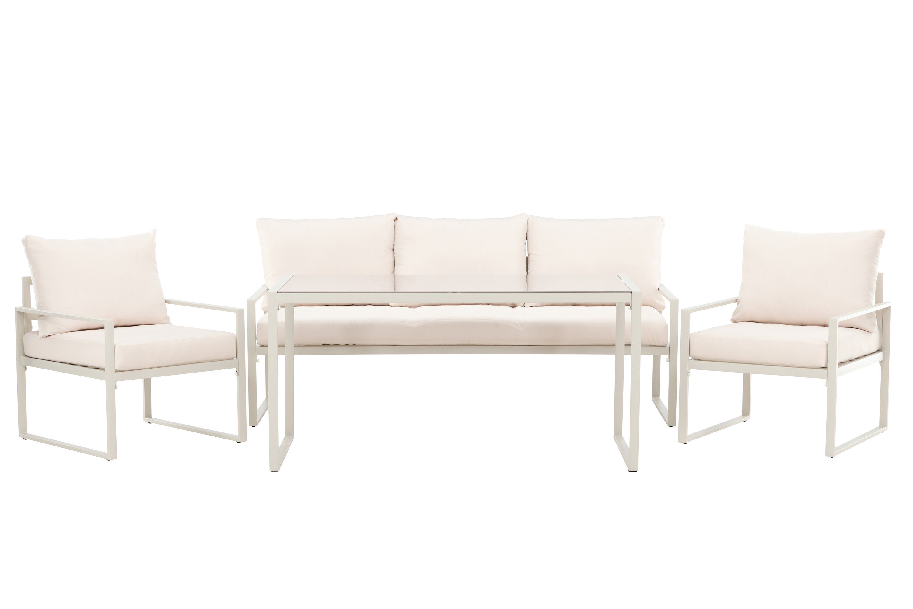 4x Catania Loungeset Stahl Glas Creme