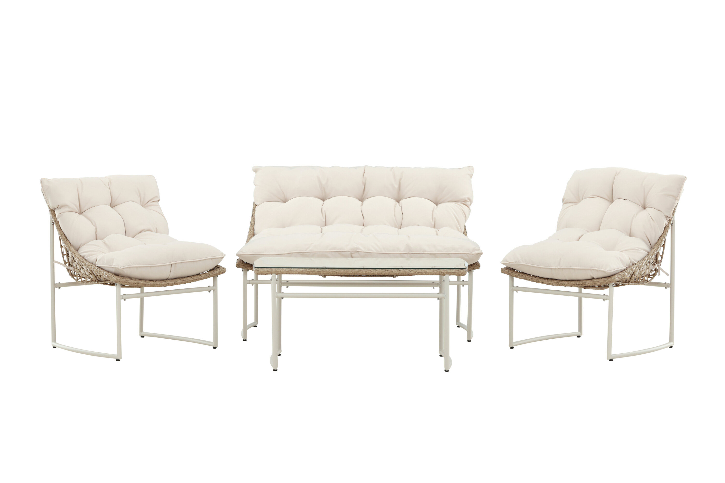 Tina Sofa-Set Polyrattan Stahl Cream