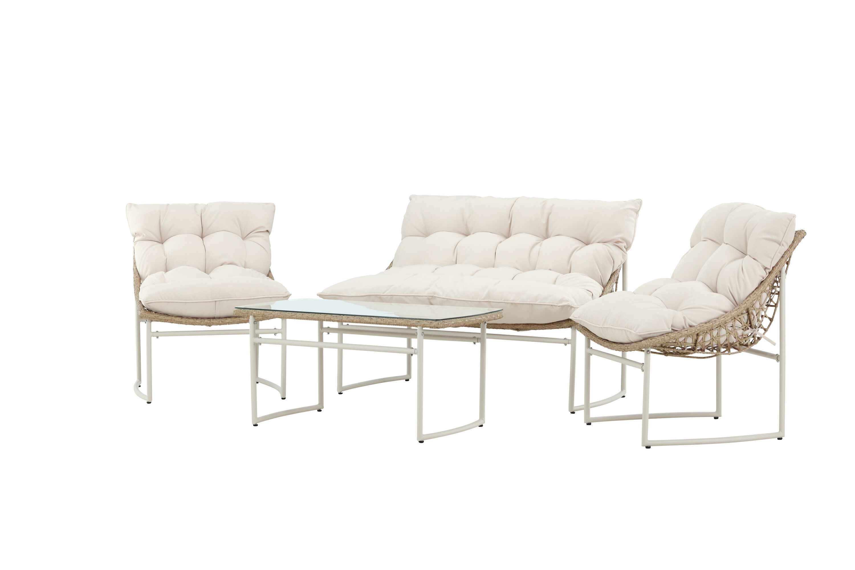 Tina Sofa-Set Polyrattan Stahl Cream
