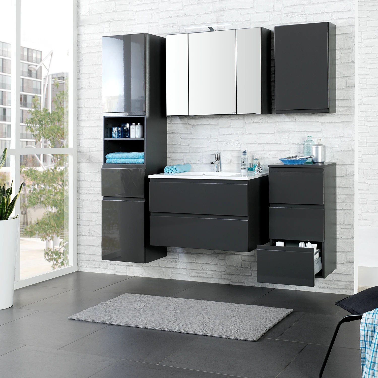 Hängeschrank Holz Grau