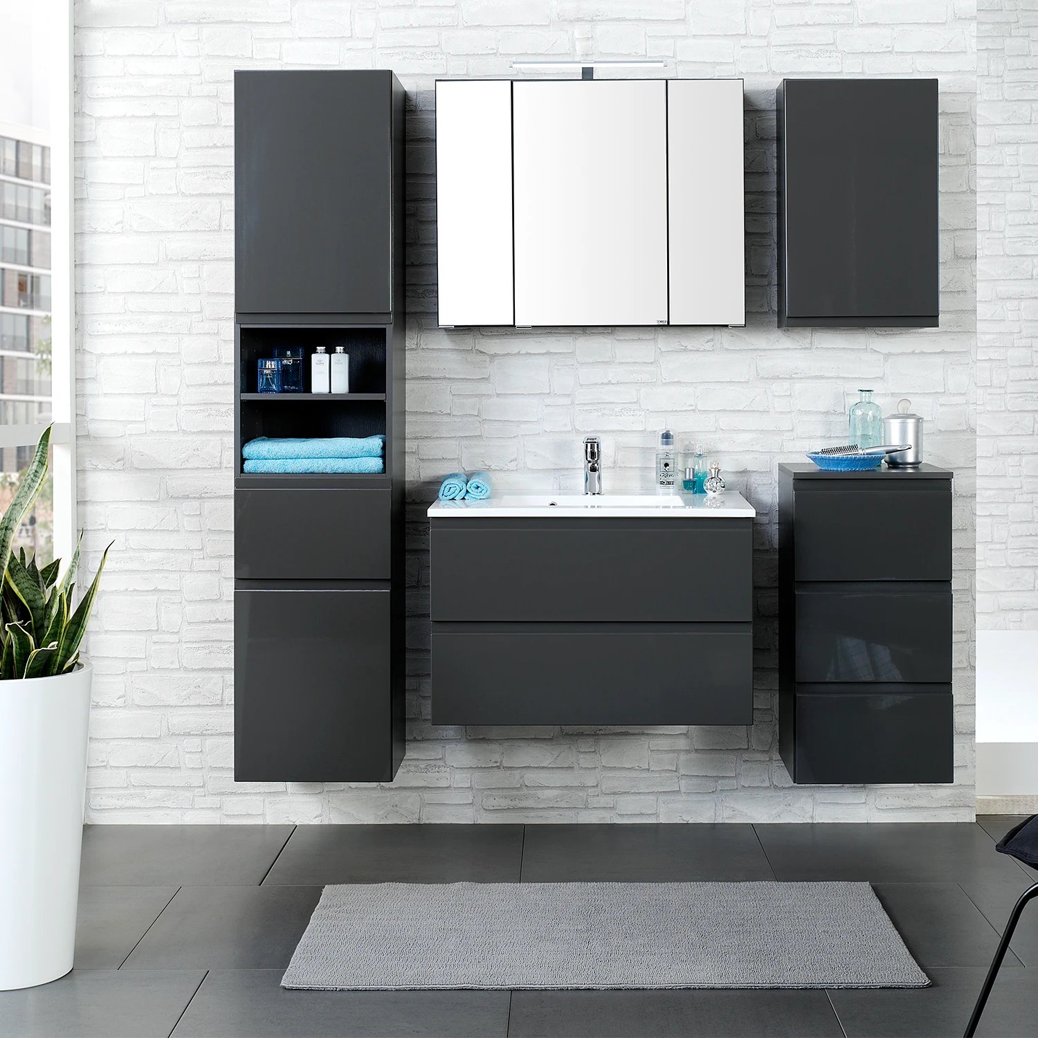 Hängeschrank Holz Grau