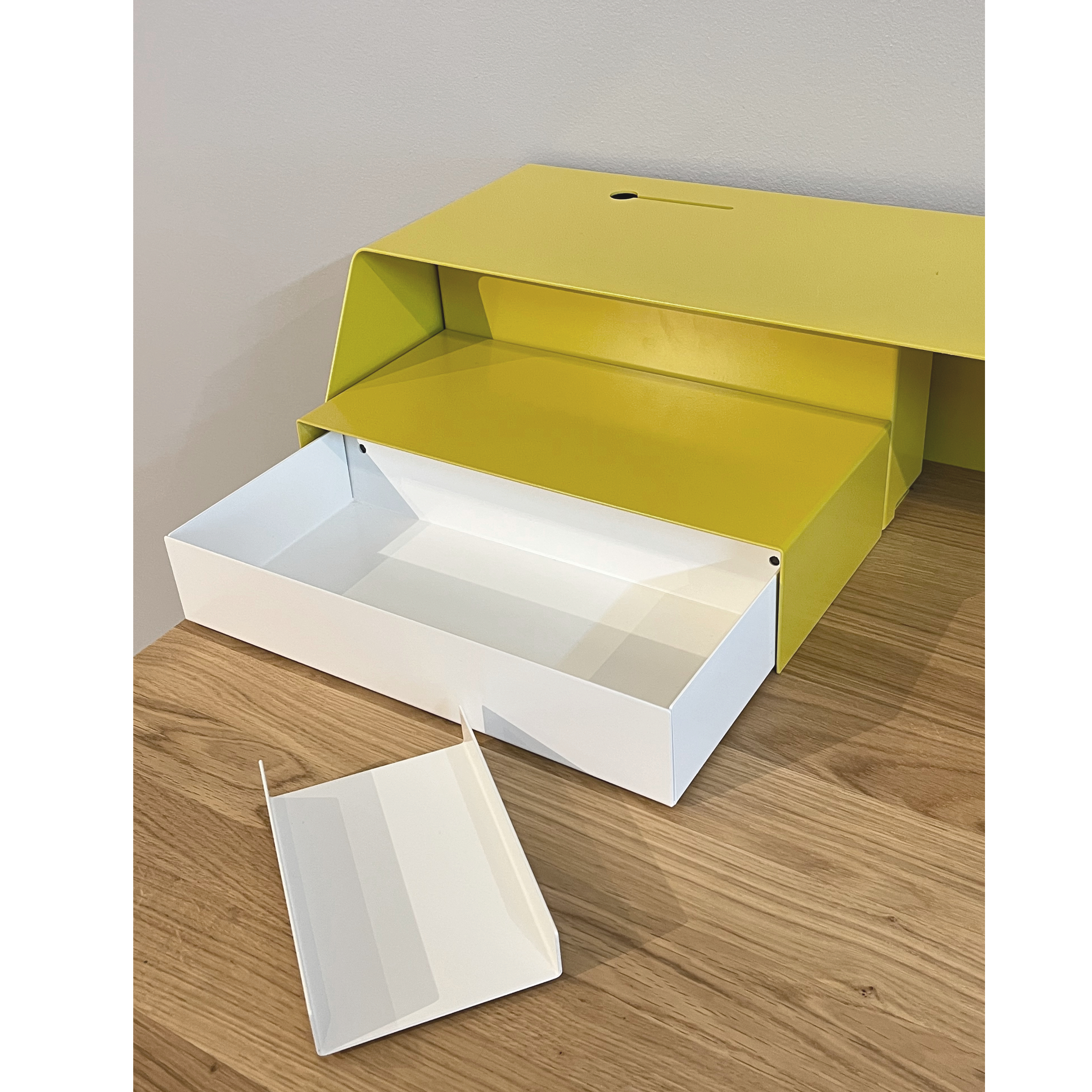 PS 04 Secretary Desk Oak Steel Lemon Yellow Signal White