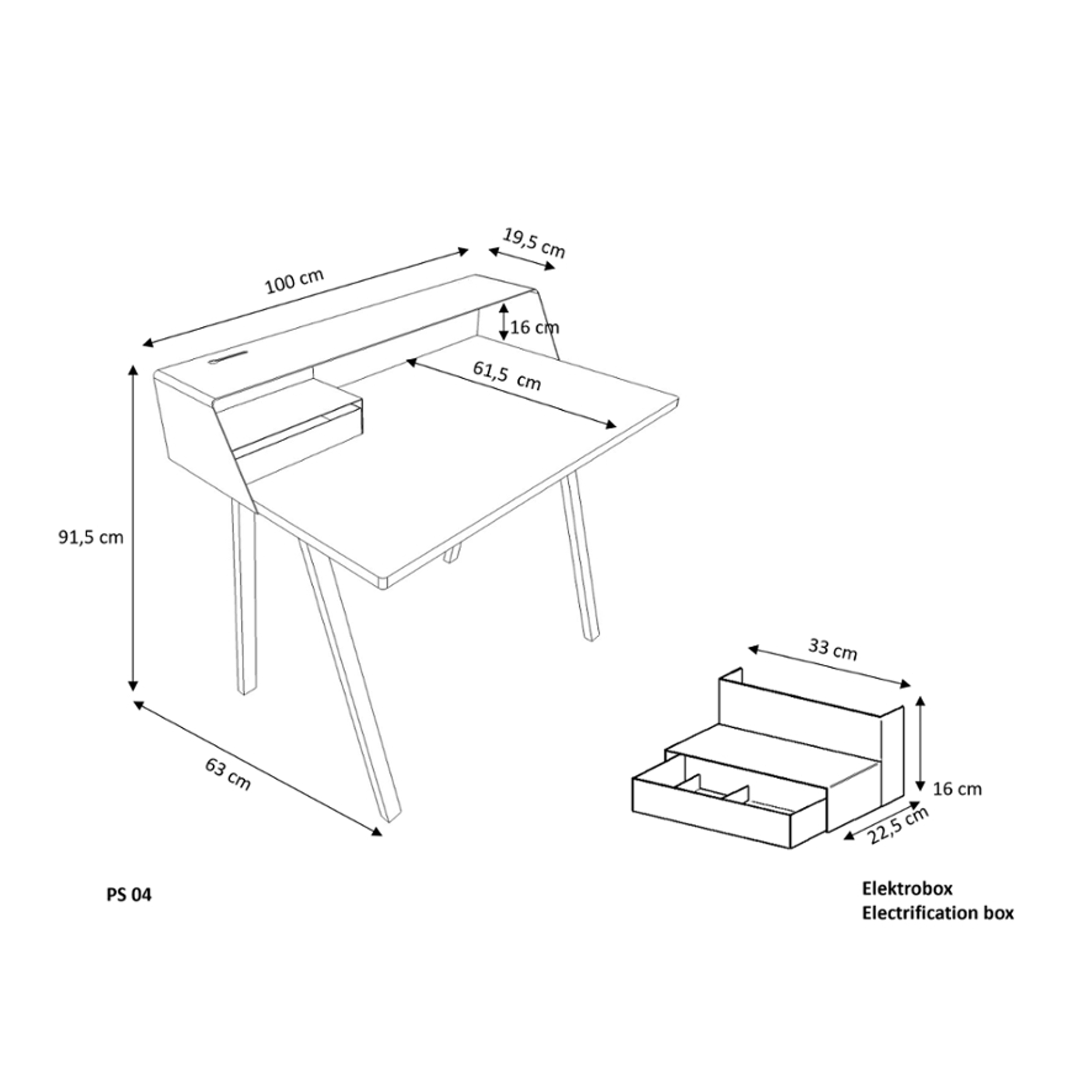 PS 04 Secretary Desk Oak Steel Lemon Yellow Signal White
